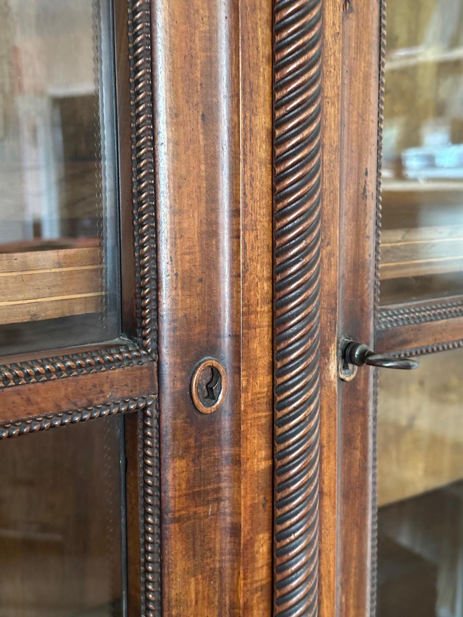 Restauration 19th century French Walnut and Glass Vitrine, 1850s For Sale