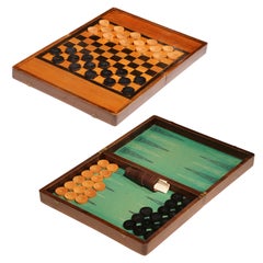 Coffret de jeu de backgammon et de dames du 19e siècle en noyer français et marqueterie