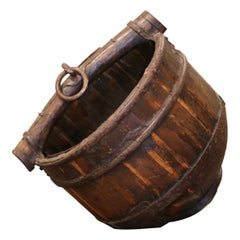 19th Century French Walnut and Iron Circular Jardinière Planter with Handle
