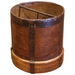 19th Century French Walnut and Iron Grain Measure Bucket or Waste Basket