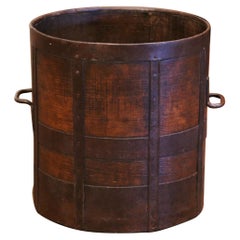 19th Century French Walnut and Iron Grain Measure Bucket or Waste Basket
