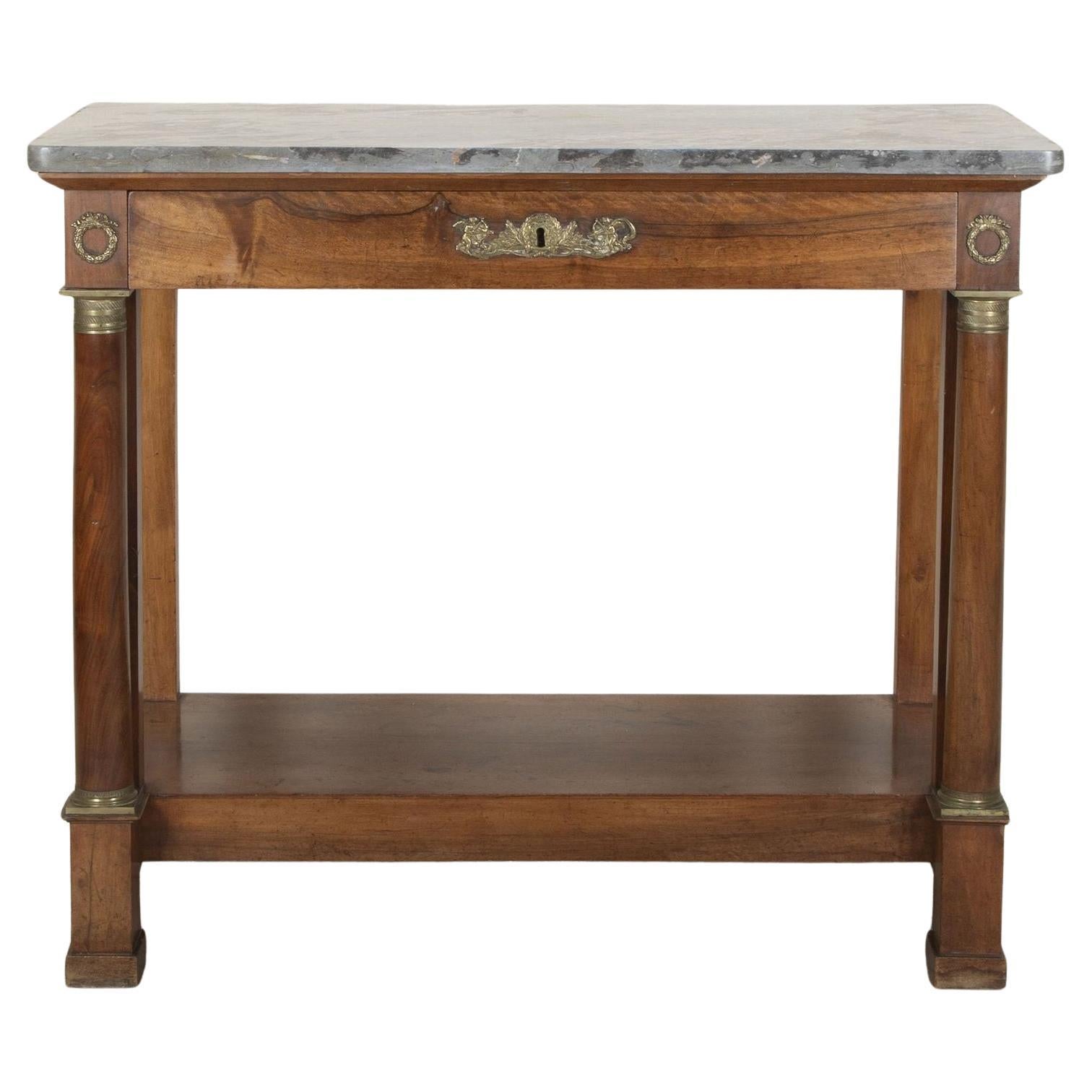 Table console en noyer et marbre français du 19e siècle