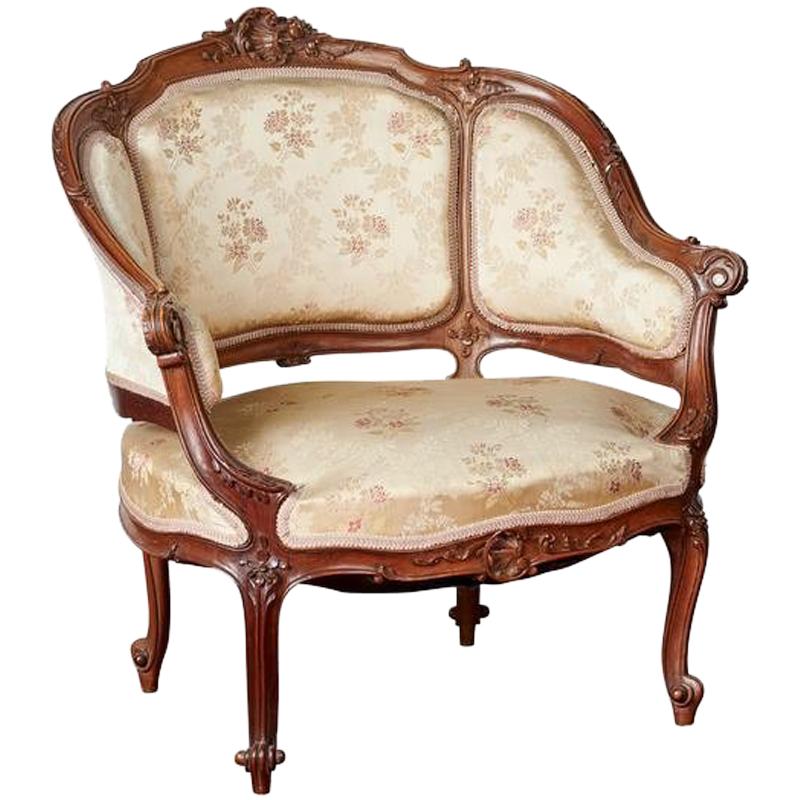 19th Century French Walnut and Silk Five Piece Salon Set For Sale