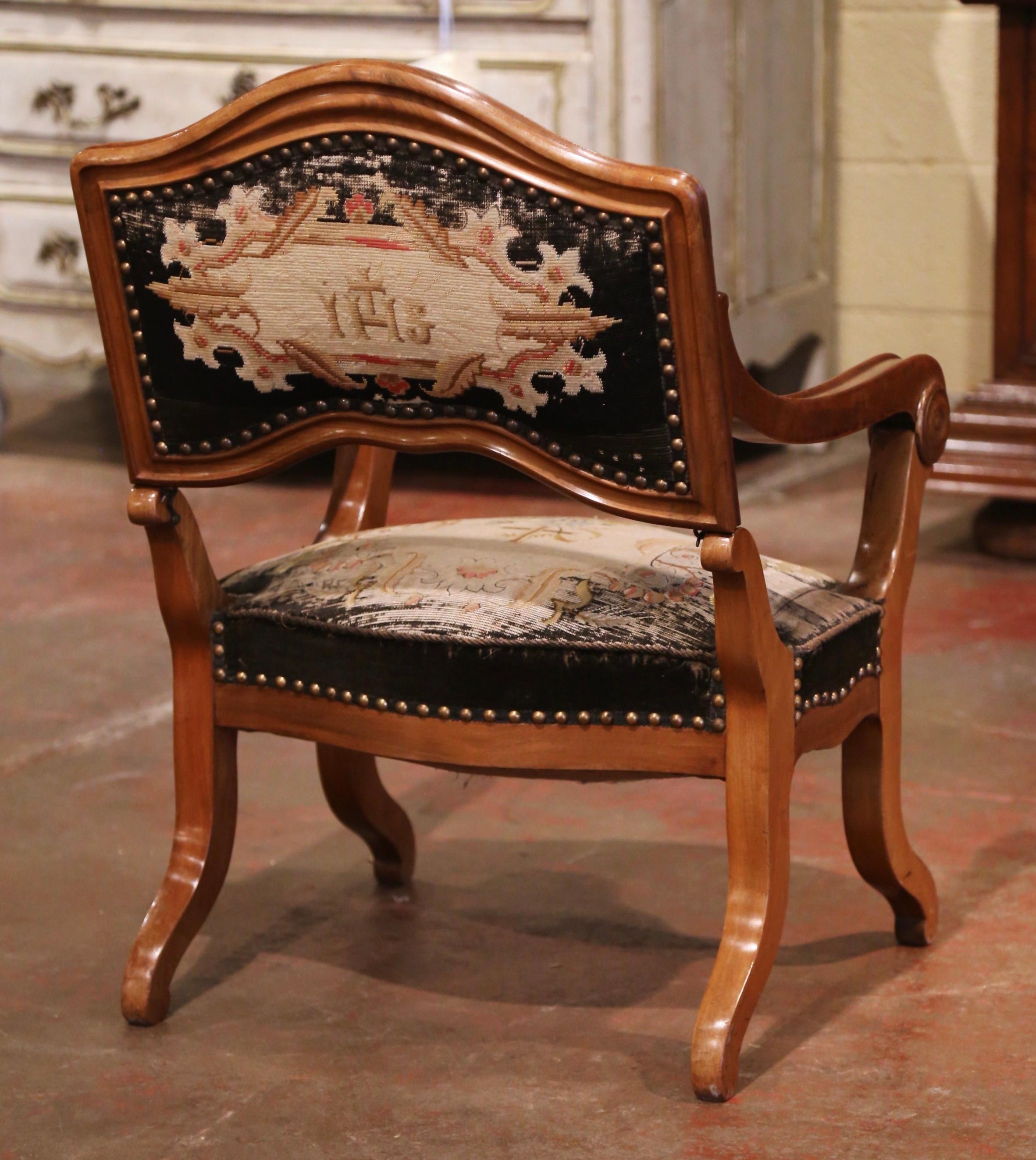 19th Century French Walnut and Tapestry Armchair Convertible to Prayer Kneeler 4