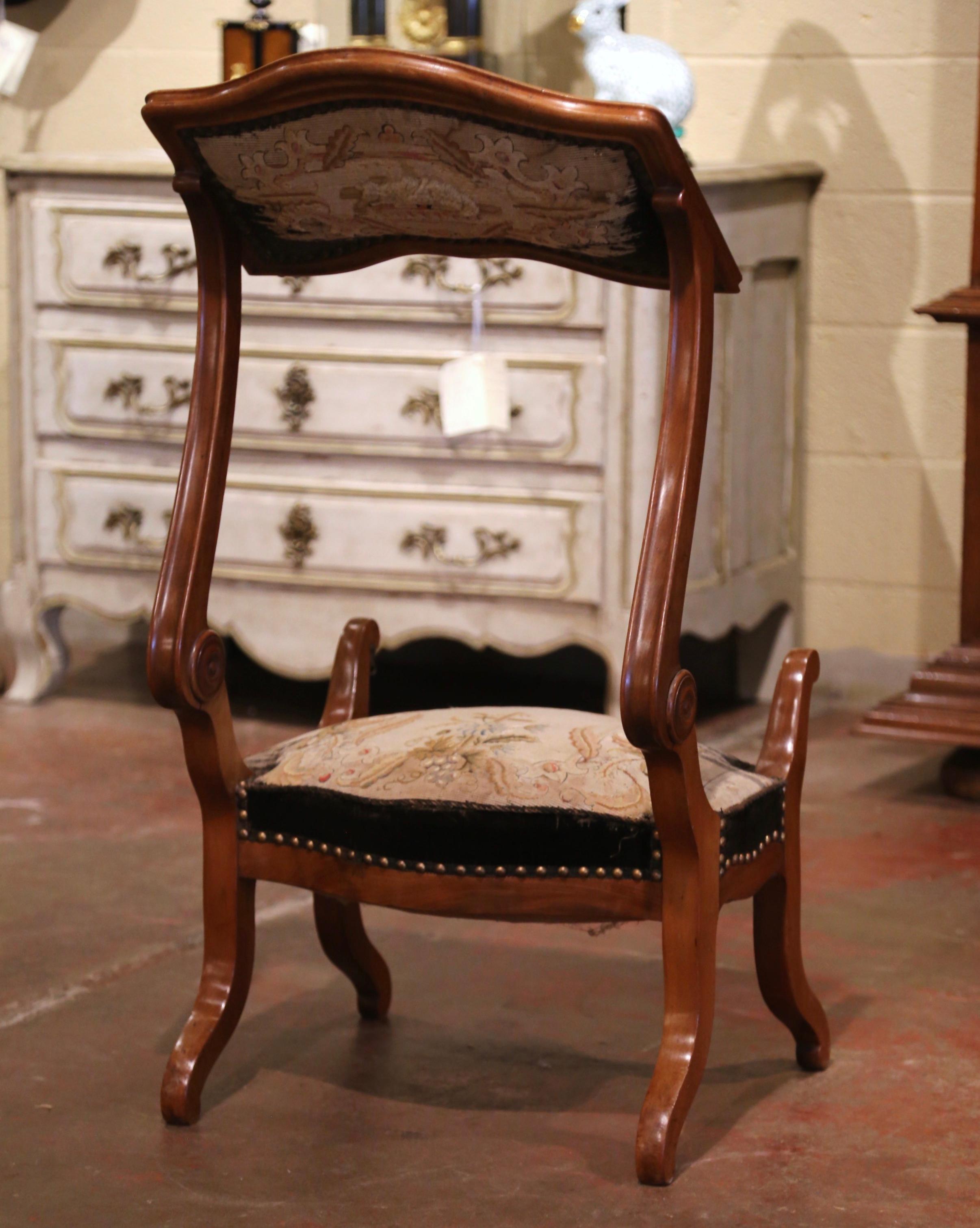 19th Century French Walnut and Tapestry Armchair Convertible to Prayer Kneeler 5
