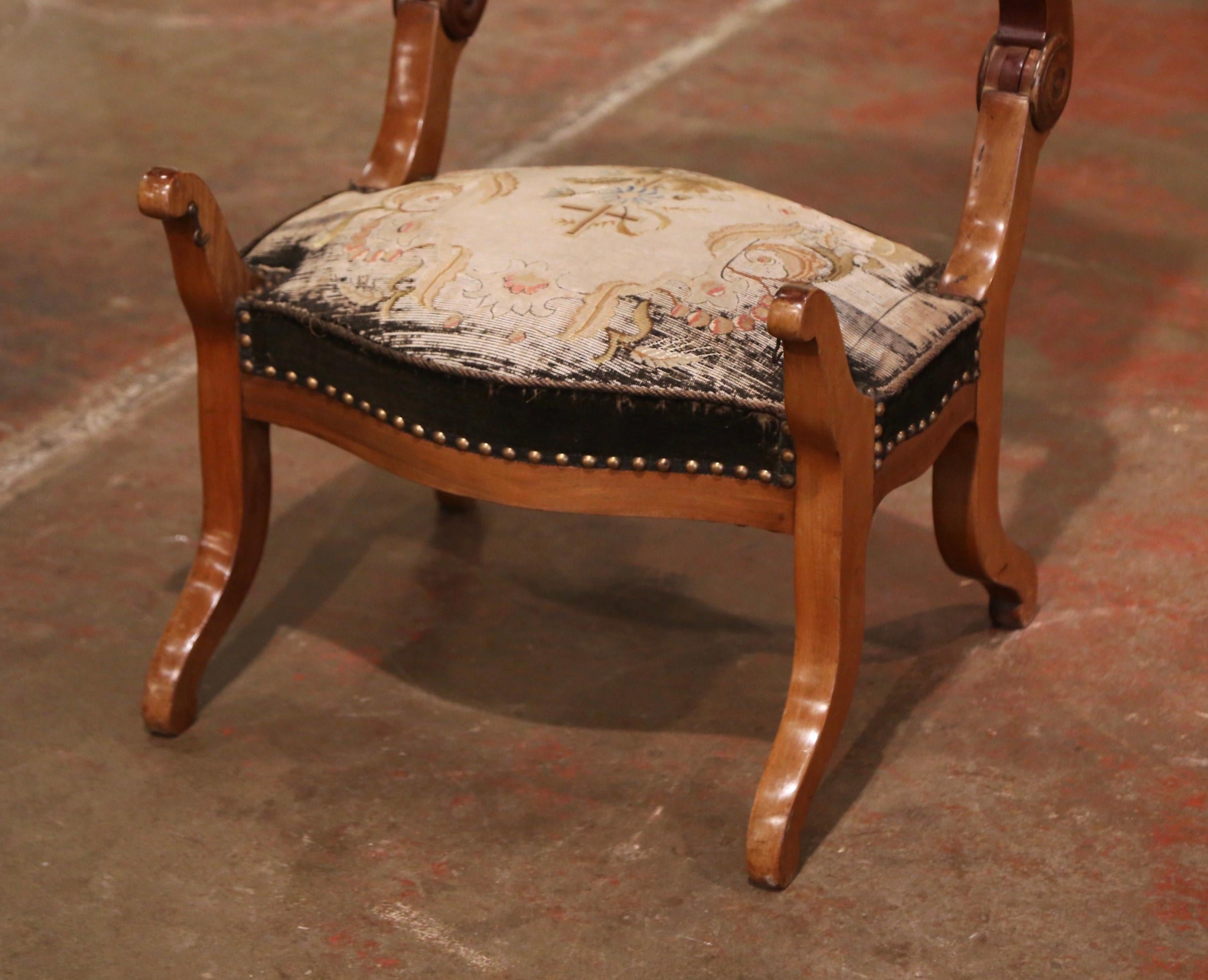 19th Century French Walnut and Tapestry Armchair Convertible to Prayer Kneeler 3