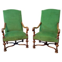 19th Century French Walnut Armchairs, a Pair