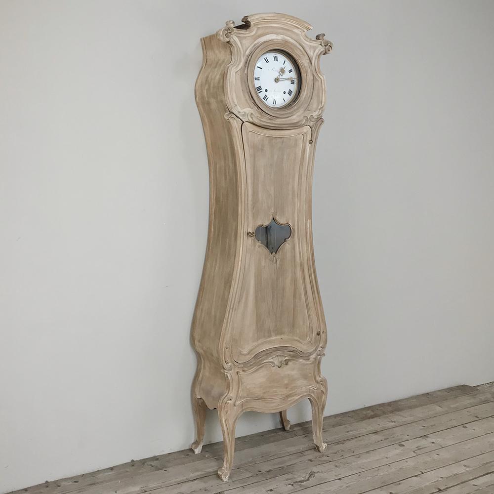 Hand-Carved 19th Century French Walnut Art Nouveau Long Case Clock