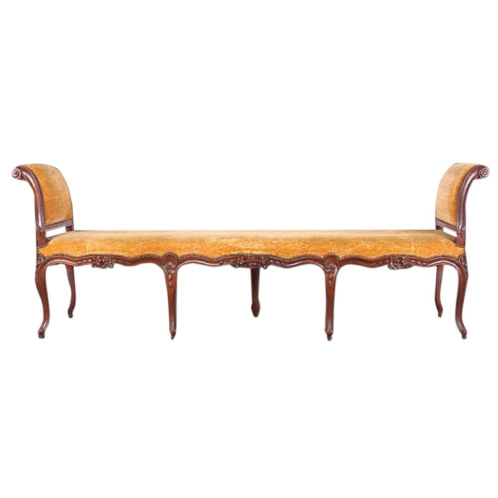 19th Century French Walnut Bench Painted Grey from Belgian Castle For