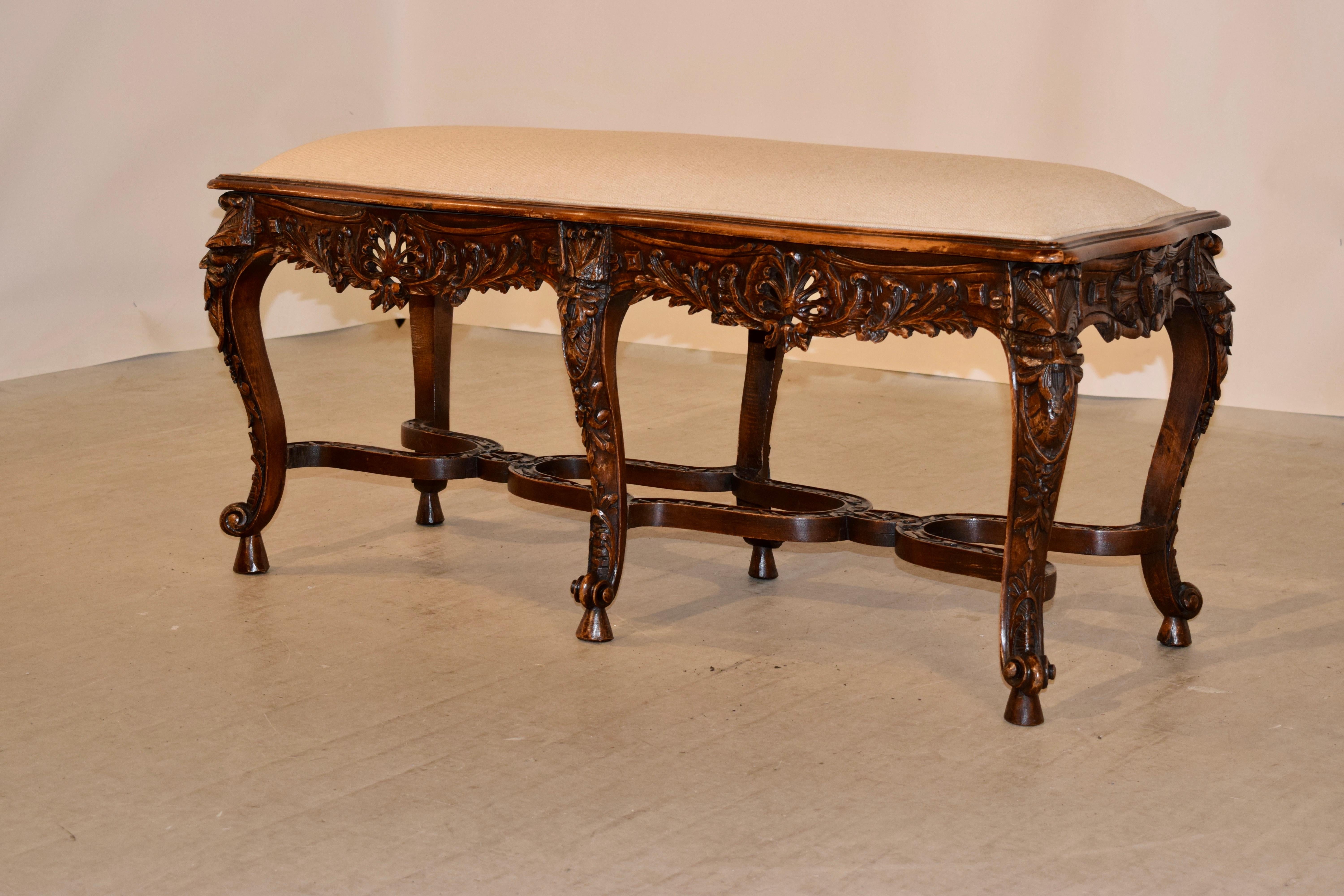 Renaissance 19th Century French Walnut Bench For Sale