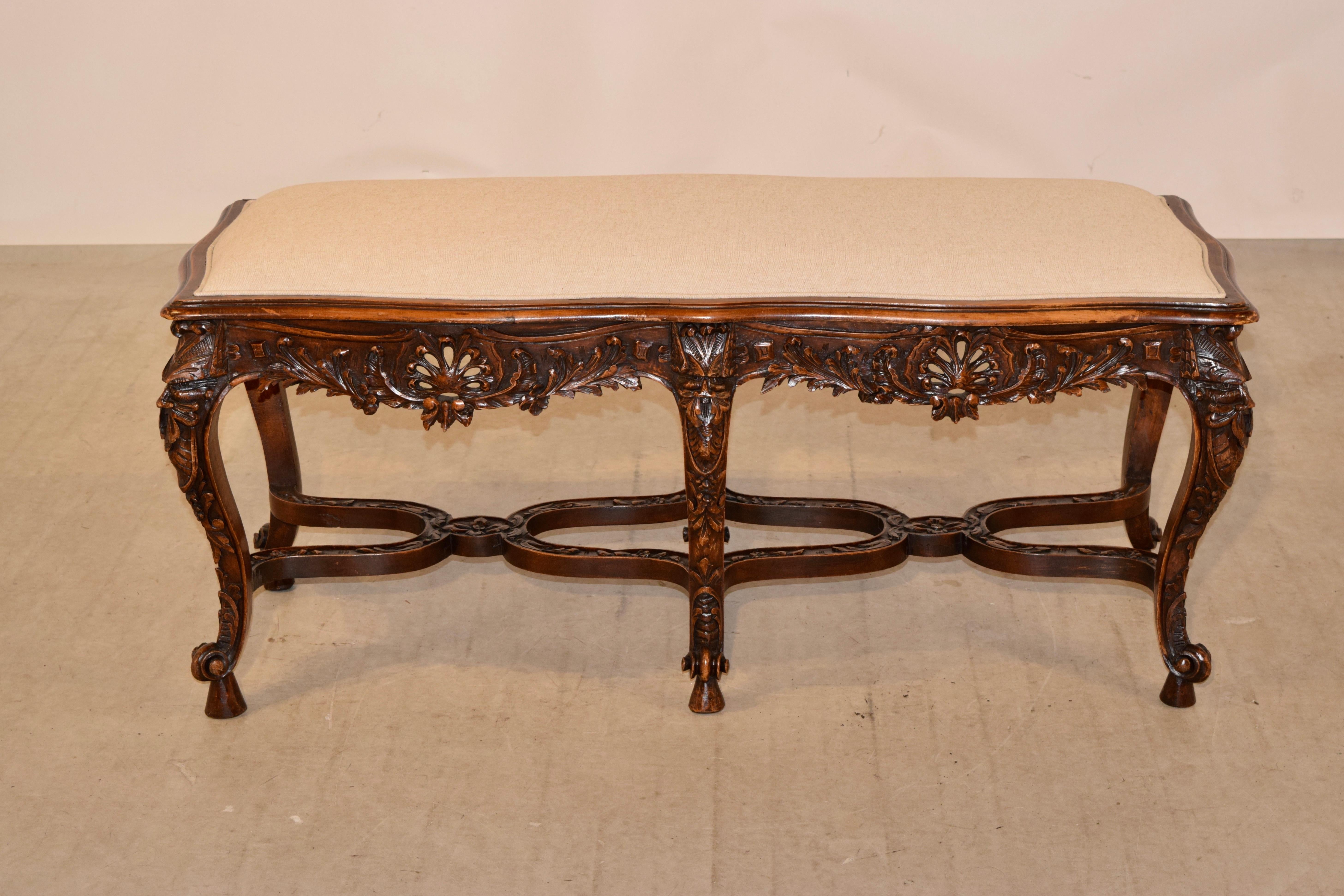 19th Century French Walnut Bench In Good Condition For Sale In High Point, NC