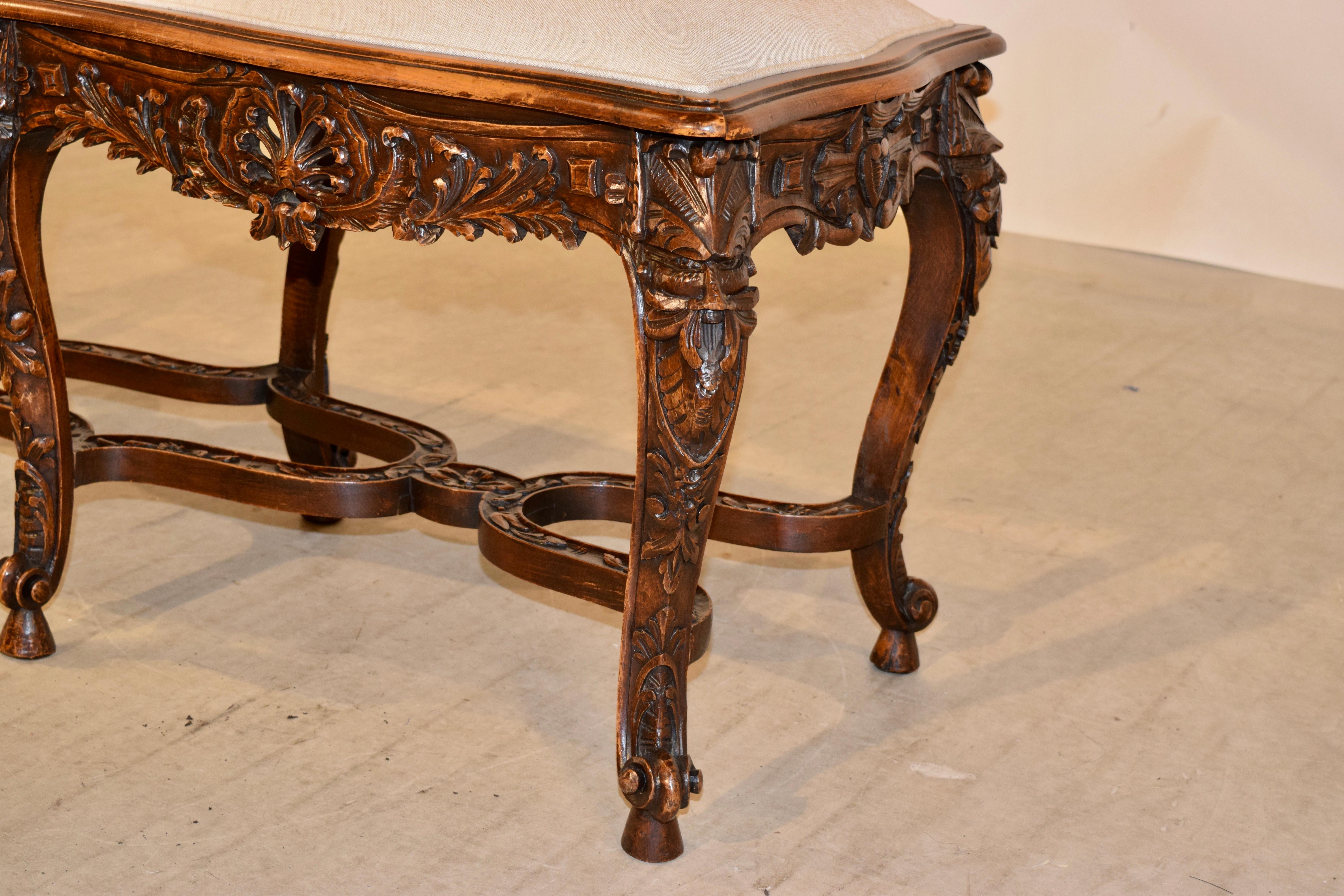 Linen 19th Century French Walnut Bench For Sale
