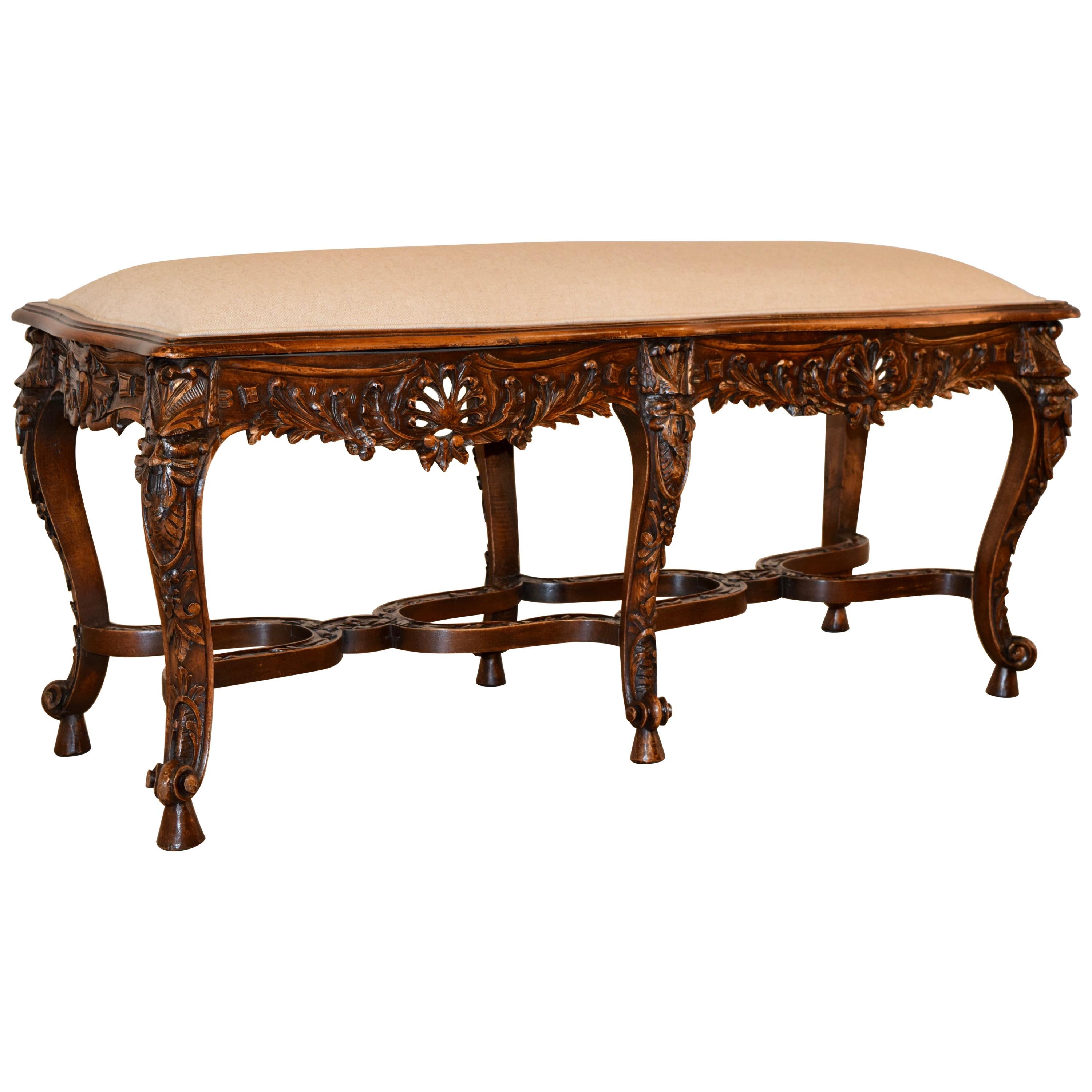 19th Century French Walnut Bench For Sale