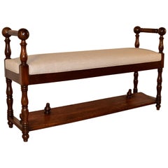 19th Century French Walnut Bench with Footrest