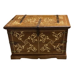 19th Century French Walnut & Bone Floral Inlaid Trunk