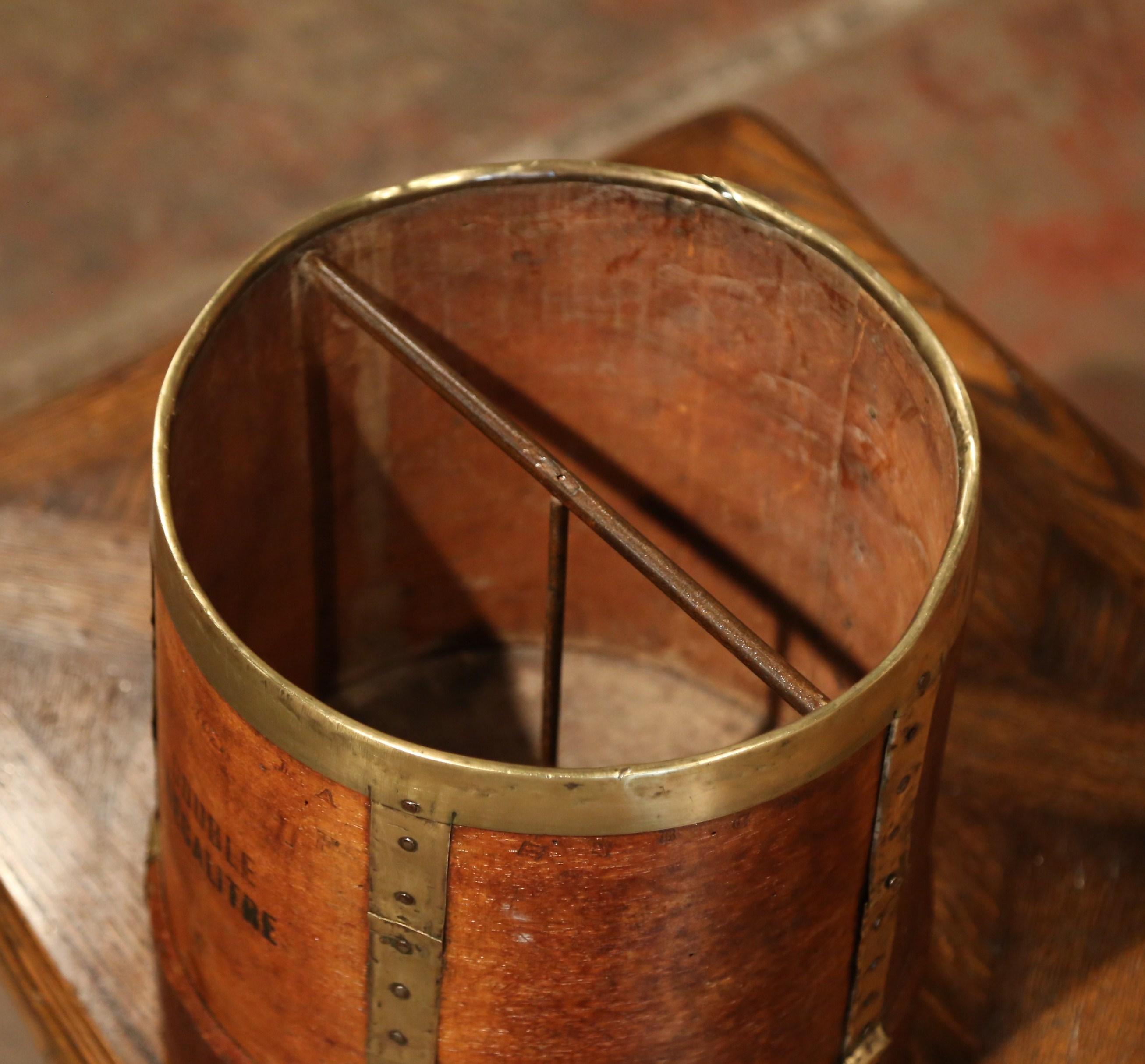 19th Century French Walnut, Brass and Iron Grain Measure Bucket or Waste Basket In Good Condition In Dallas, TX