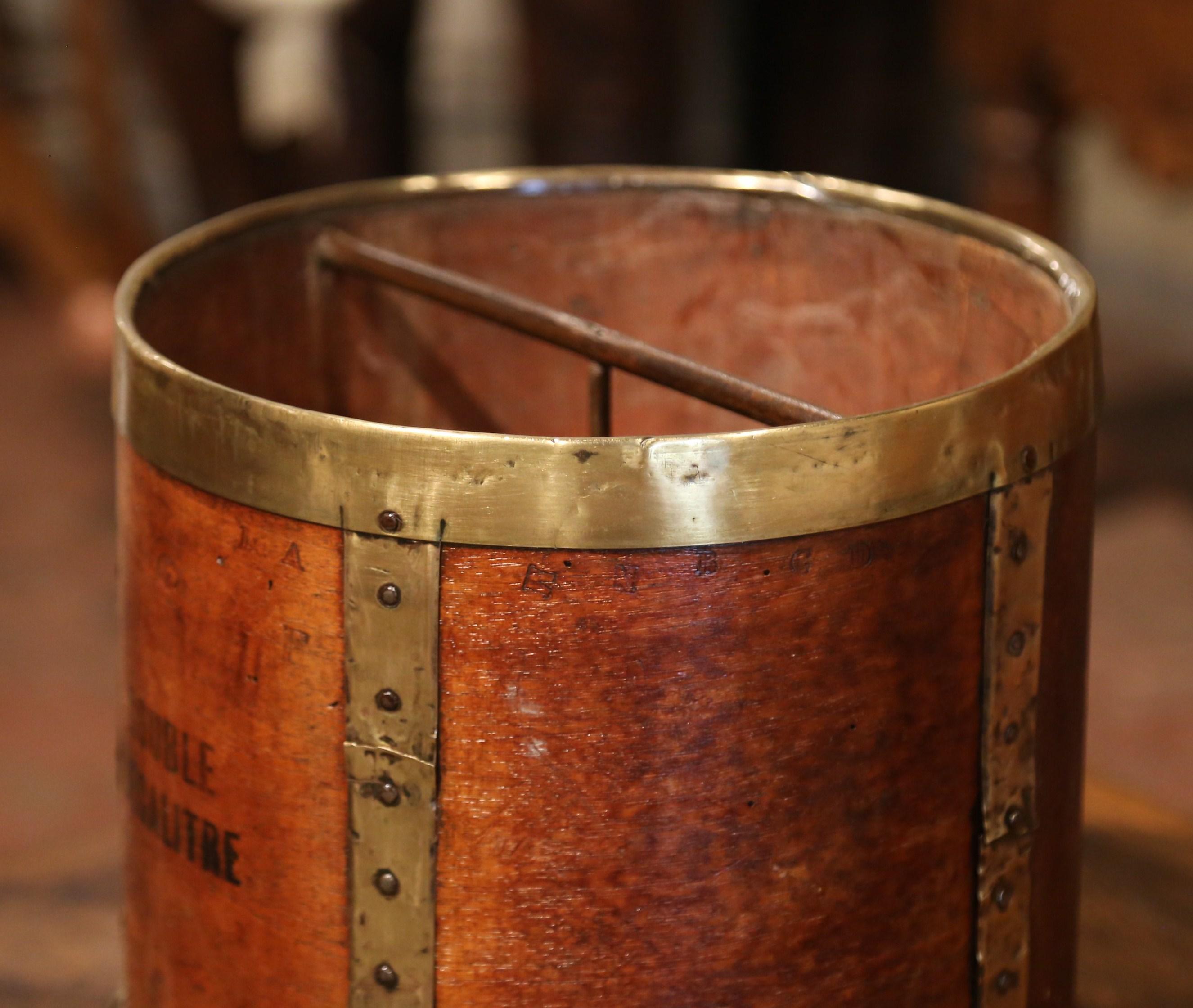 19th Century French Walnut, Brass and Iron Grain Measure Bucket or Waste Basket 2