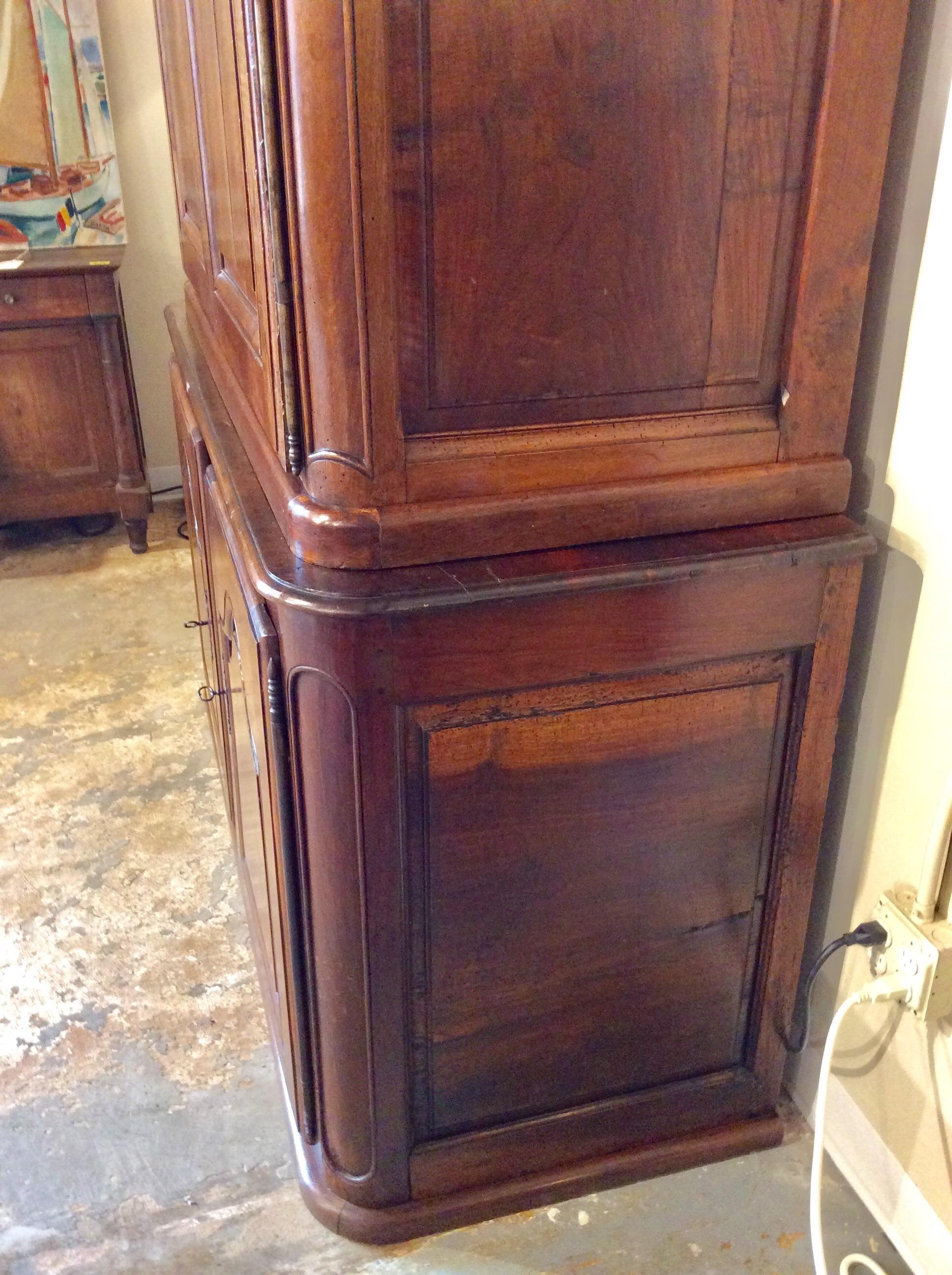 19th Century French Walnut Buffet Deux Corps Cabinet For Sale 2
