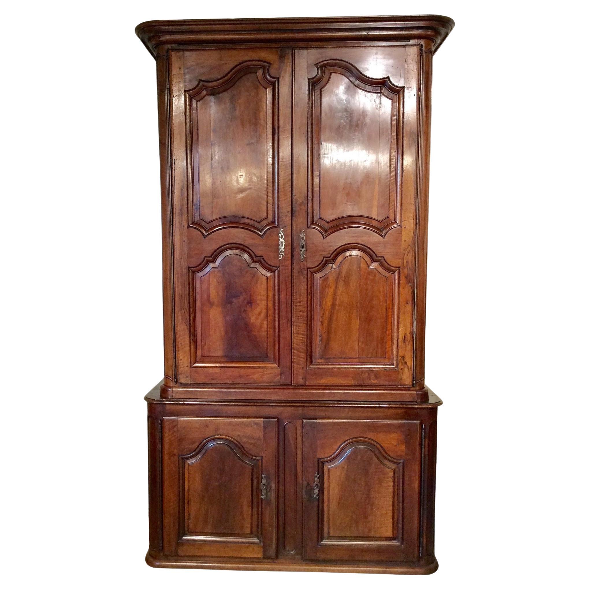 19th Century French Walnut Buffet Deux Corps Cabinet For Sale