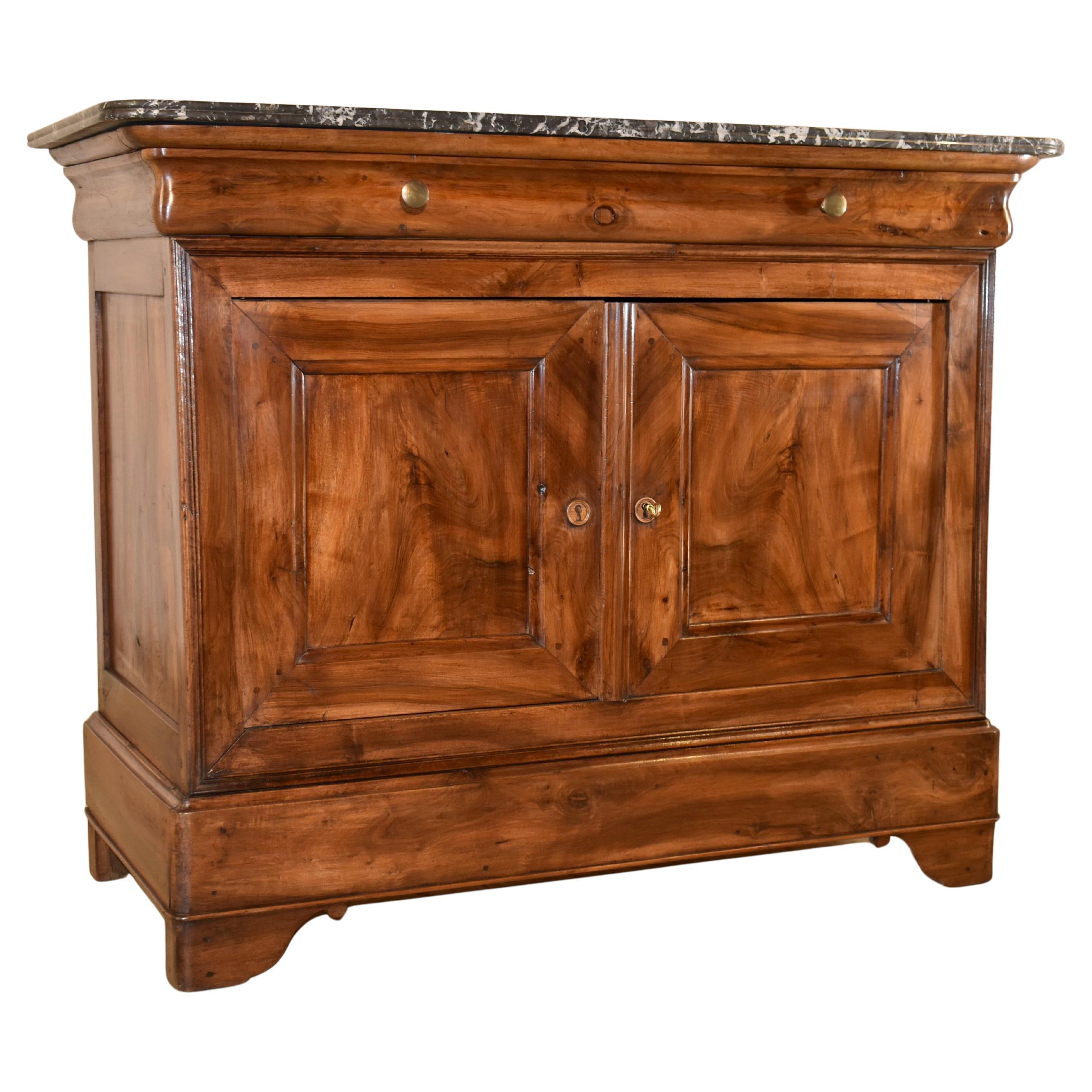 19th Century French Walnut Buffet with Marble Top