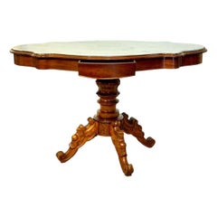 19th Century French Walnut Center Table with Shaped Marble Top and Drawers