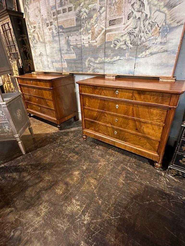 Very fine 19th century Charles X walnut commodes. Beautifully polished wood and 4 drawers for storage. Amazing! Note: Price listed is for one.