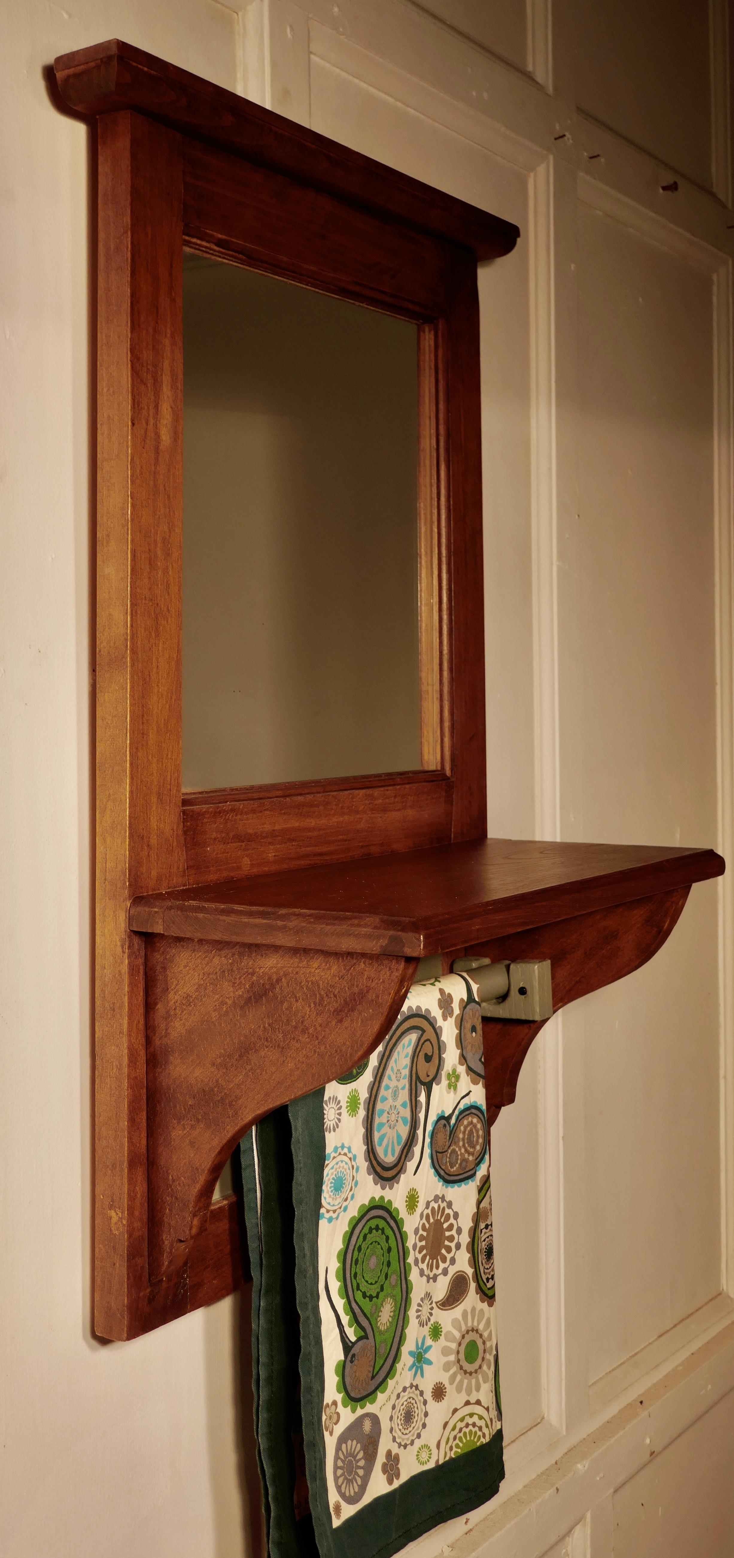 19th Century French Walnut Cloakroom Wall Mirror with Towel Rail 1