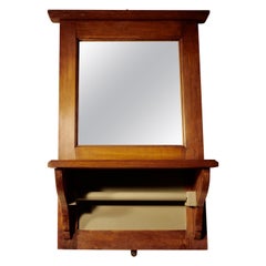 19th Century French Walnut Cloakroom Wall Mirror with Towel Rail