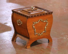 19th Century French Walnut Coal Scuttle with Brass Mounts and Zinc Liner