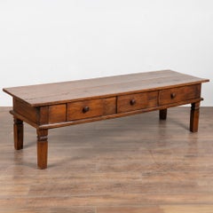19th-Century French Walnut Coffee Table with Three Drawers