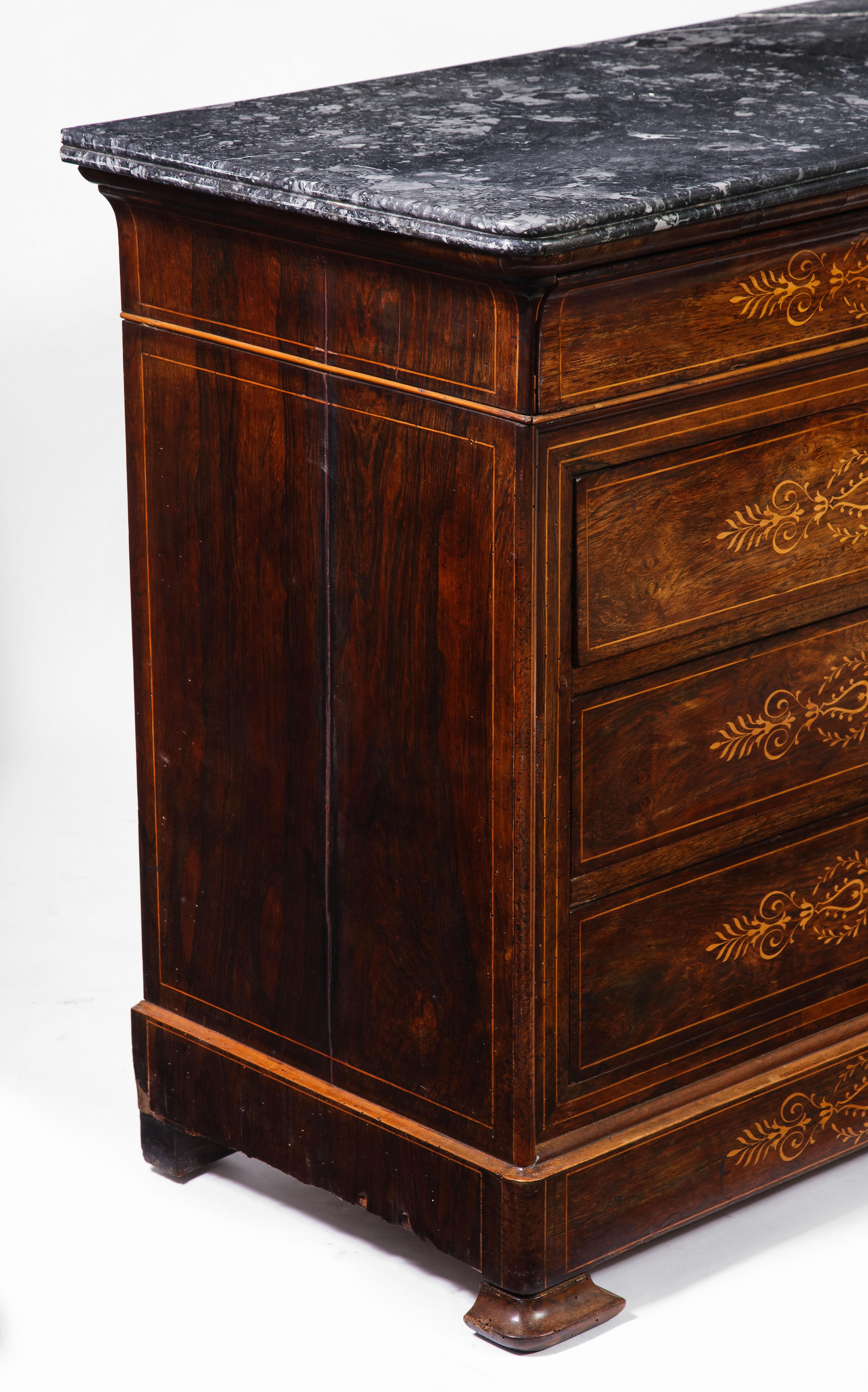 19th Century French Walnut Commode with Contrasting Marquetry, Honed Stone Top 8
