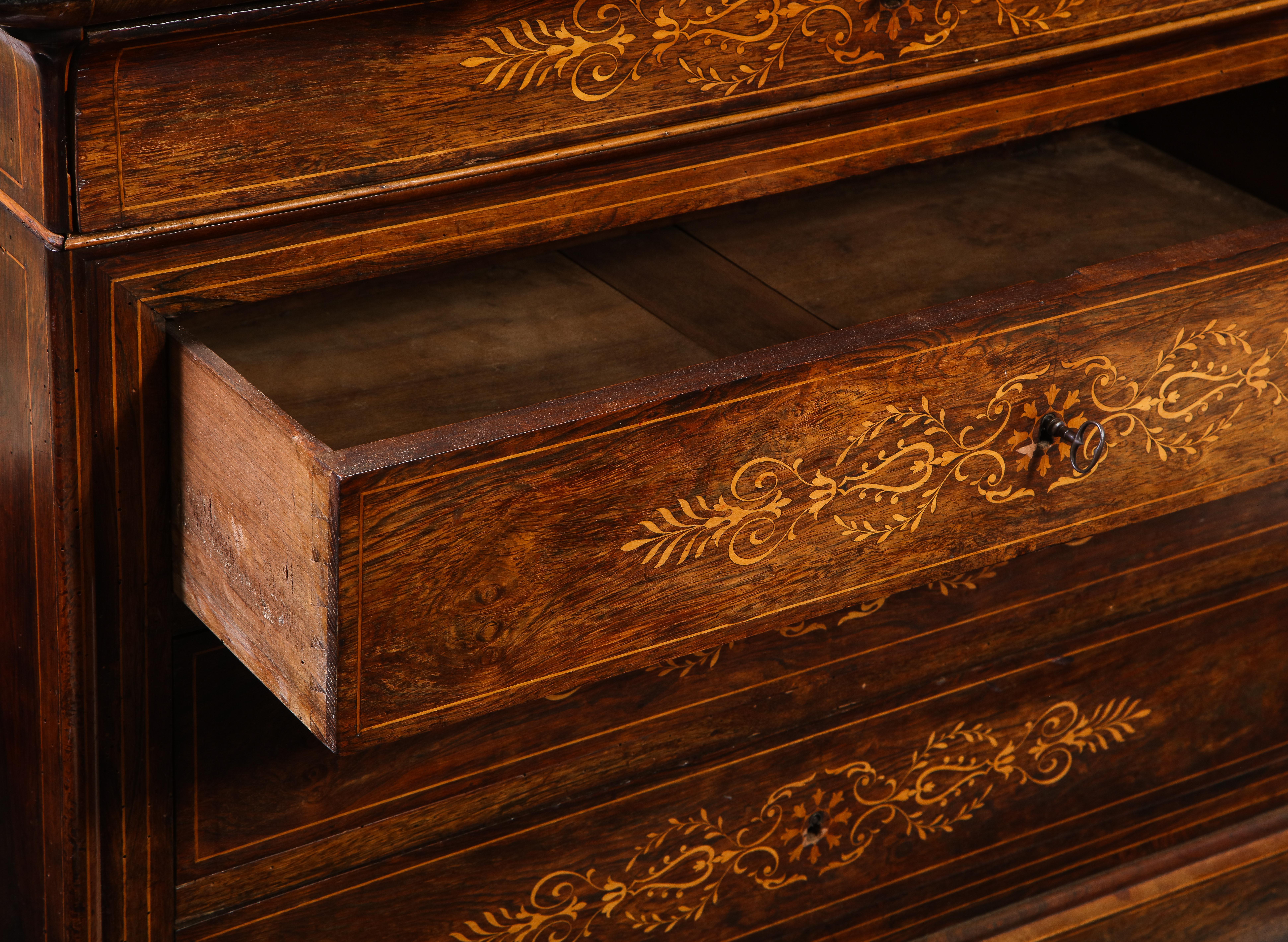 19th Century French Walnut Commode with Contrasting Marquetry, Honed Stone Top 9