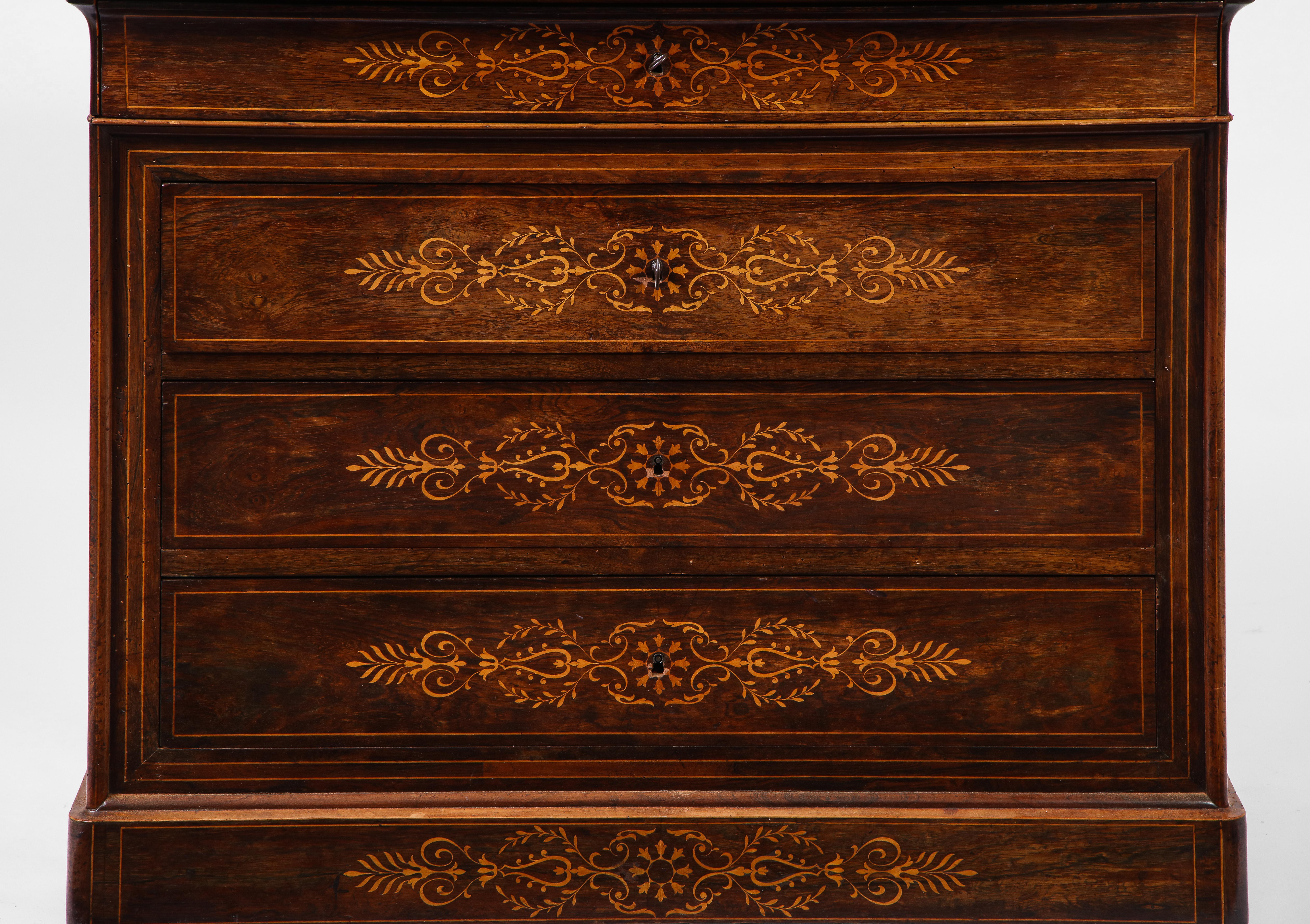 Louis Philippe 19th Century French Walnut Commode with Contrasting Marquetry, Honed Stone Top