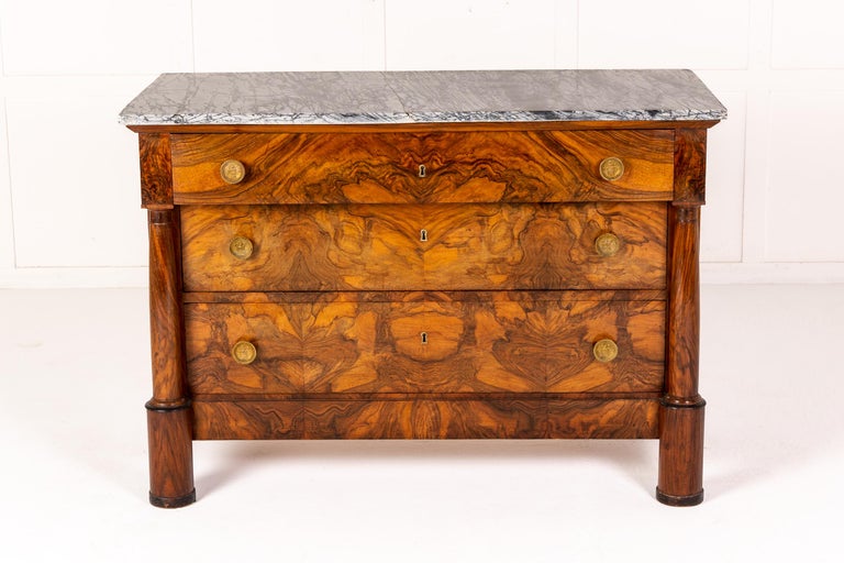 19th Century French Walnut Commode with Marble Top For Sale at 1stDibs