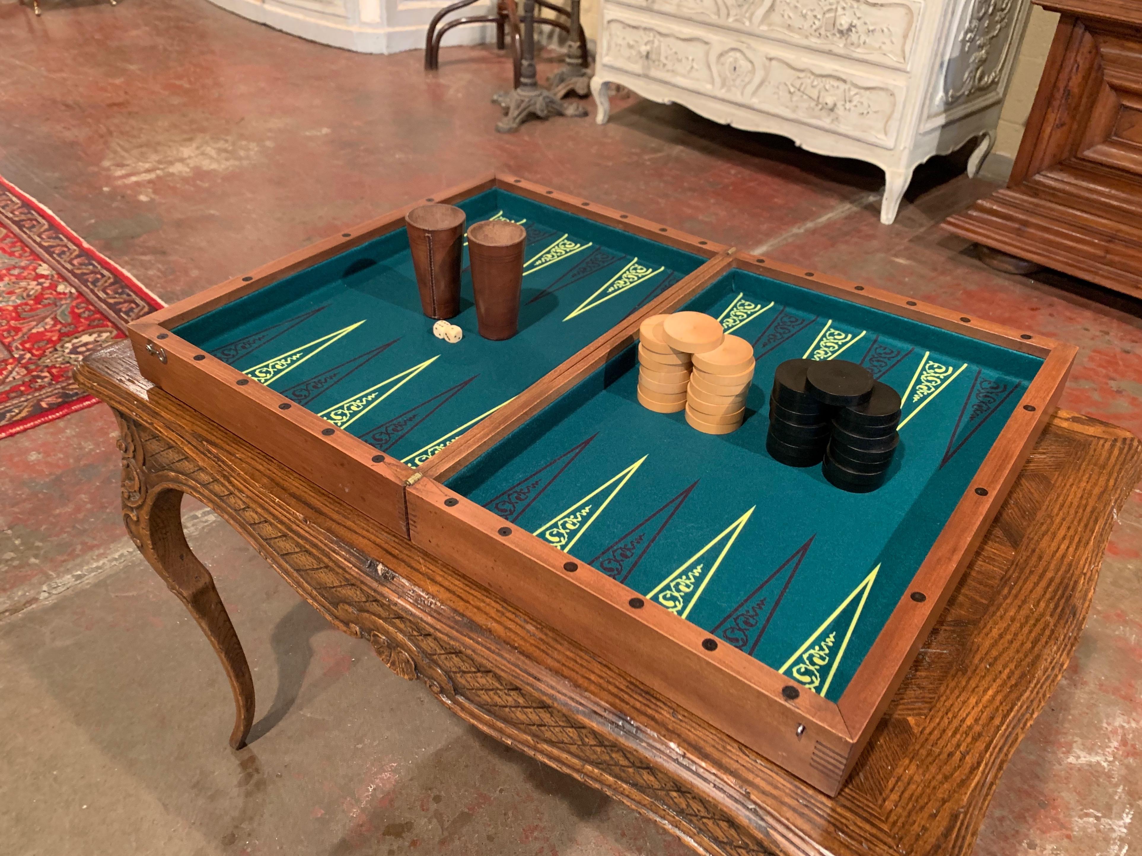 19th Century French Walnut Backgammon and Checkers Board Game 1