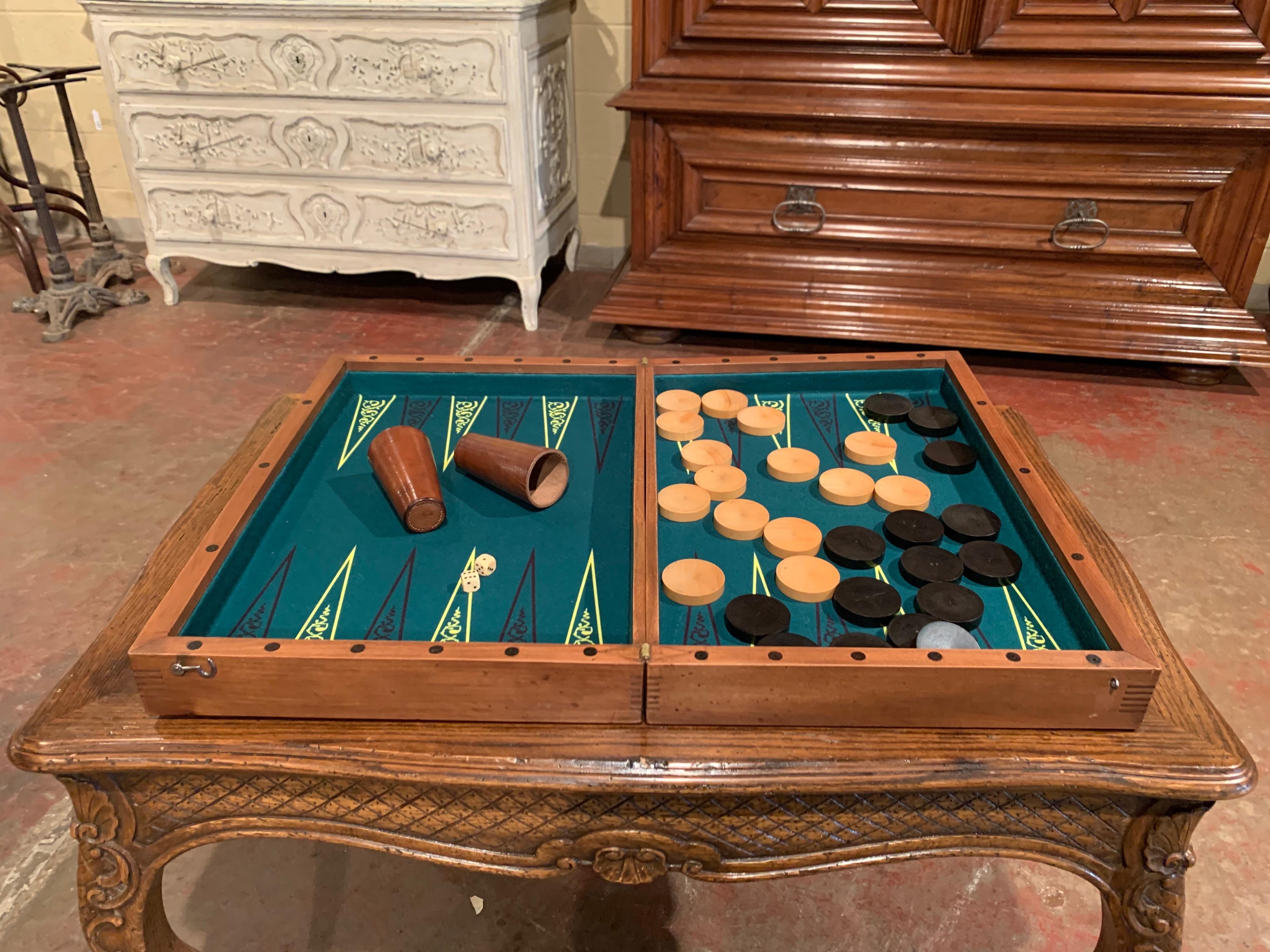 19th Century French Walnut Backgammon and Checkers Board Game 3