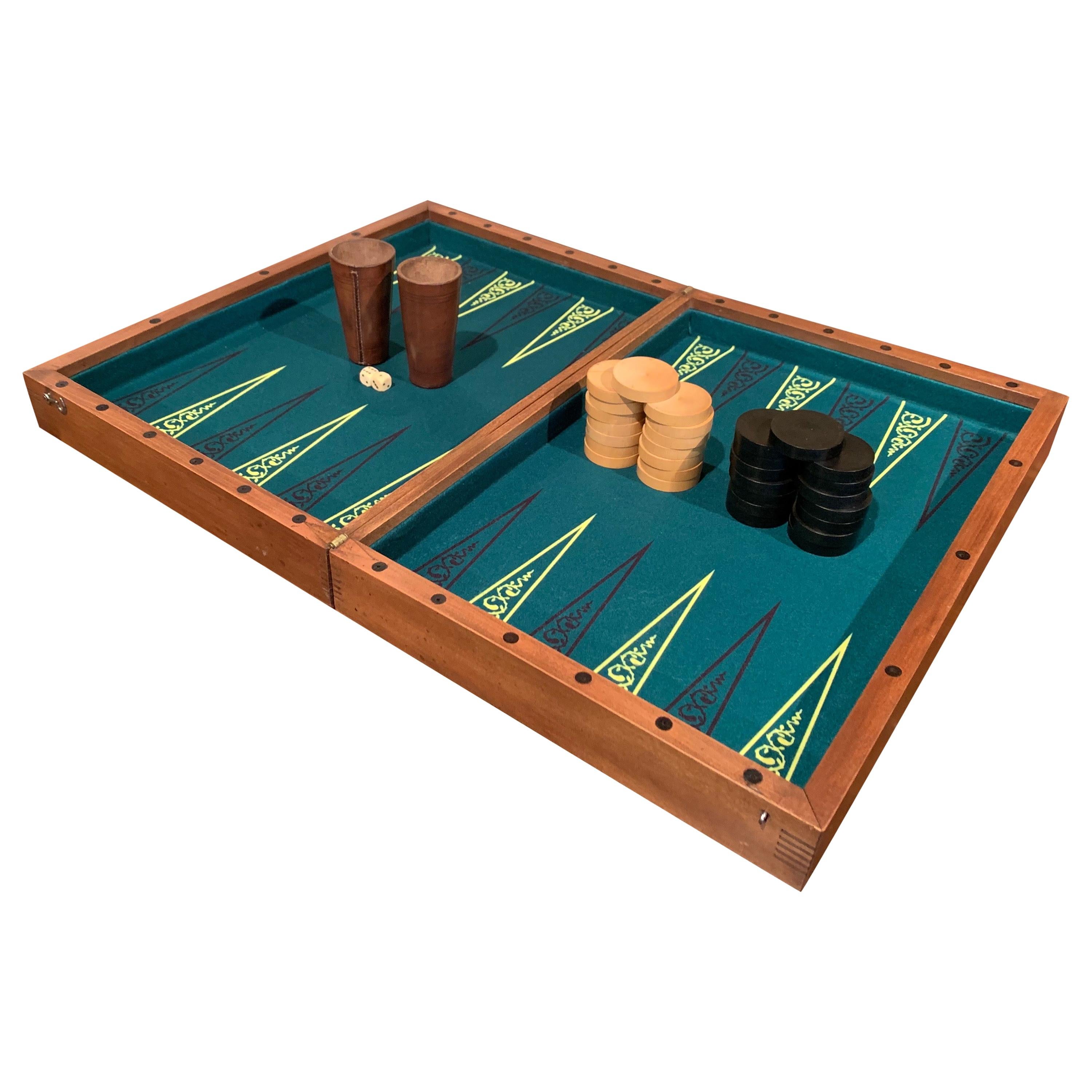 19th Century French Walnut Backgammon and Checkers Board Game