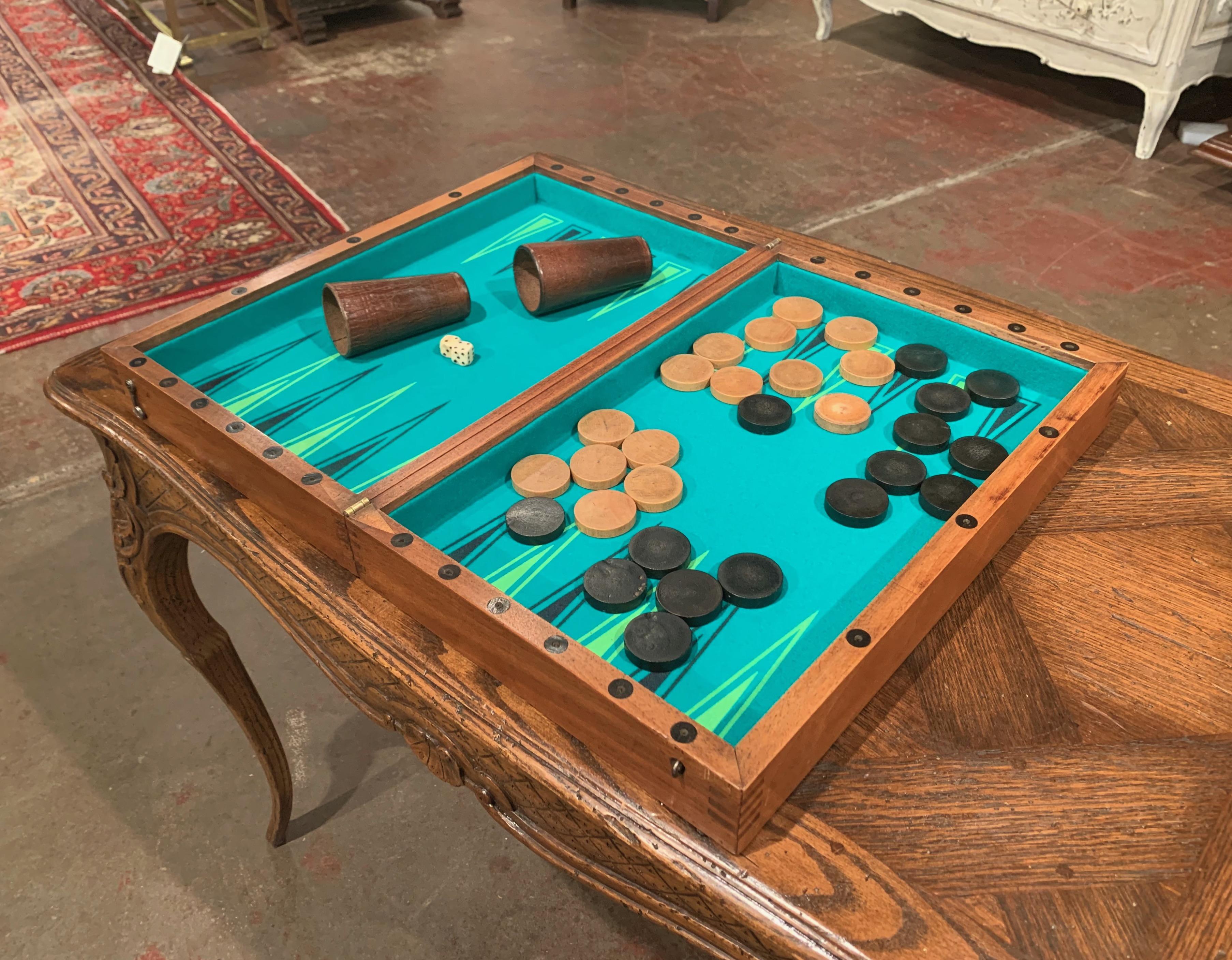Hand-Crafted 19th Century French Walnut Complete Backgammon or Checkers Board Game
