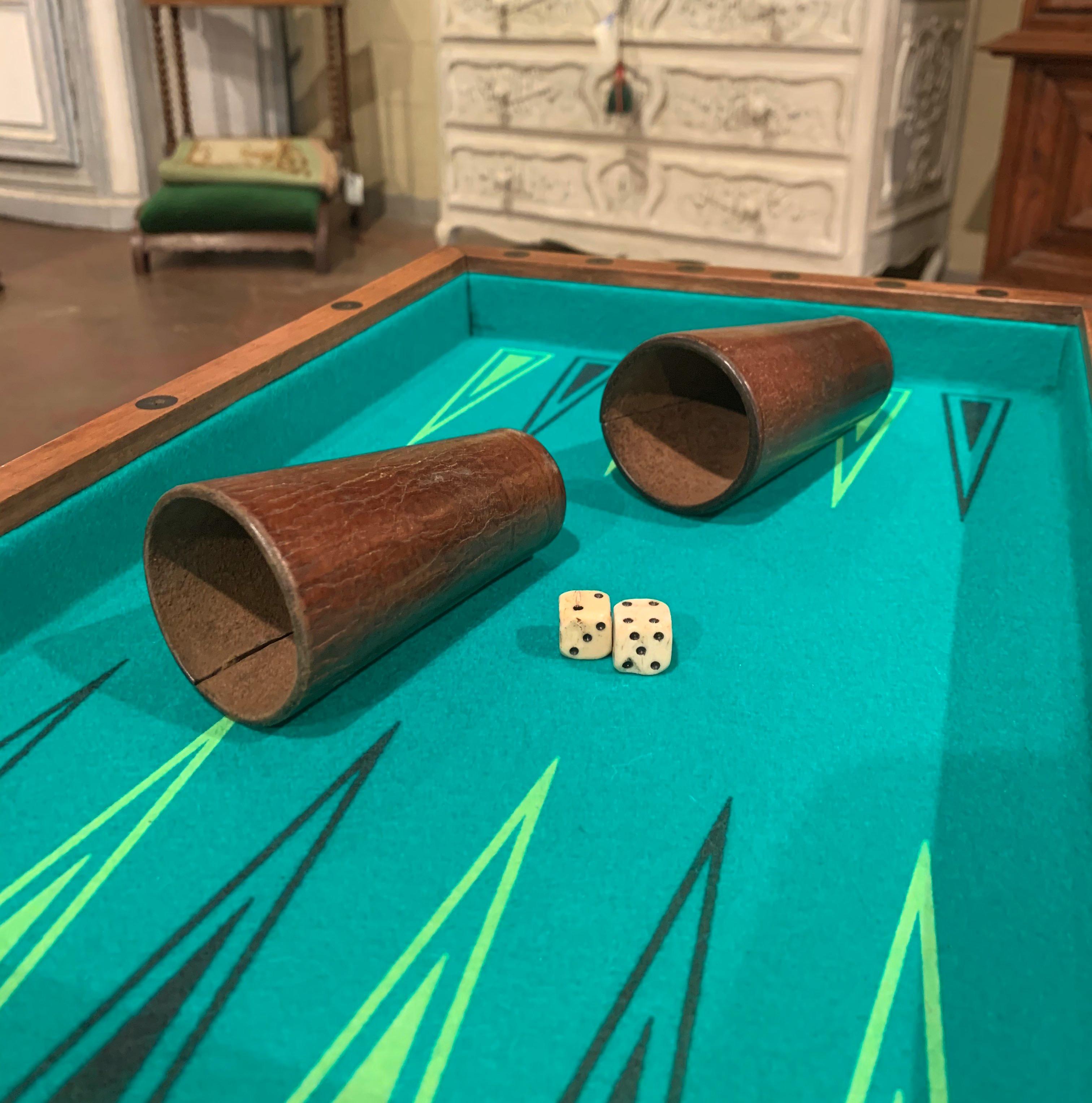 19th Century French Walnut Complete Backgammon or Checkers Board Game In Excellent Condition In Dallas, TX