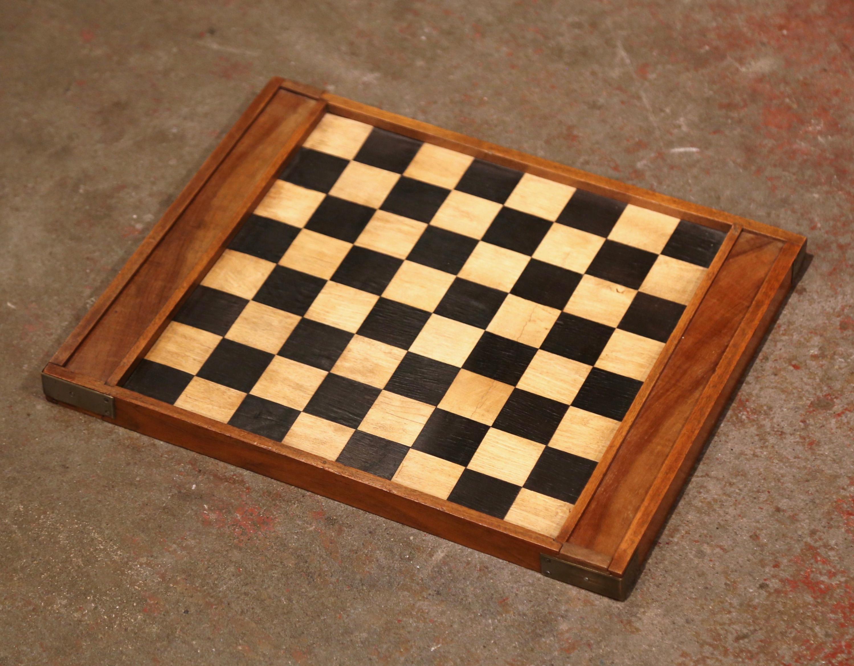 Patinated 19th Century French Walnut Complete Checkers Board Game