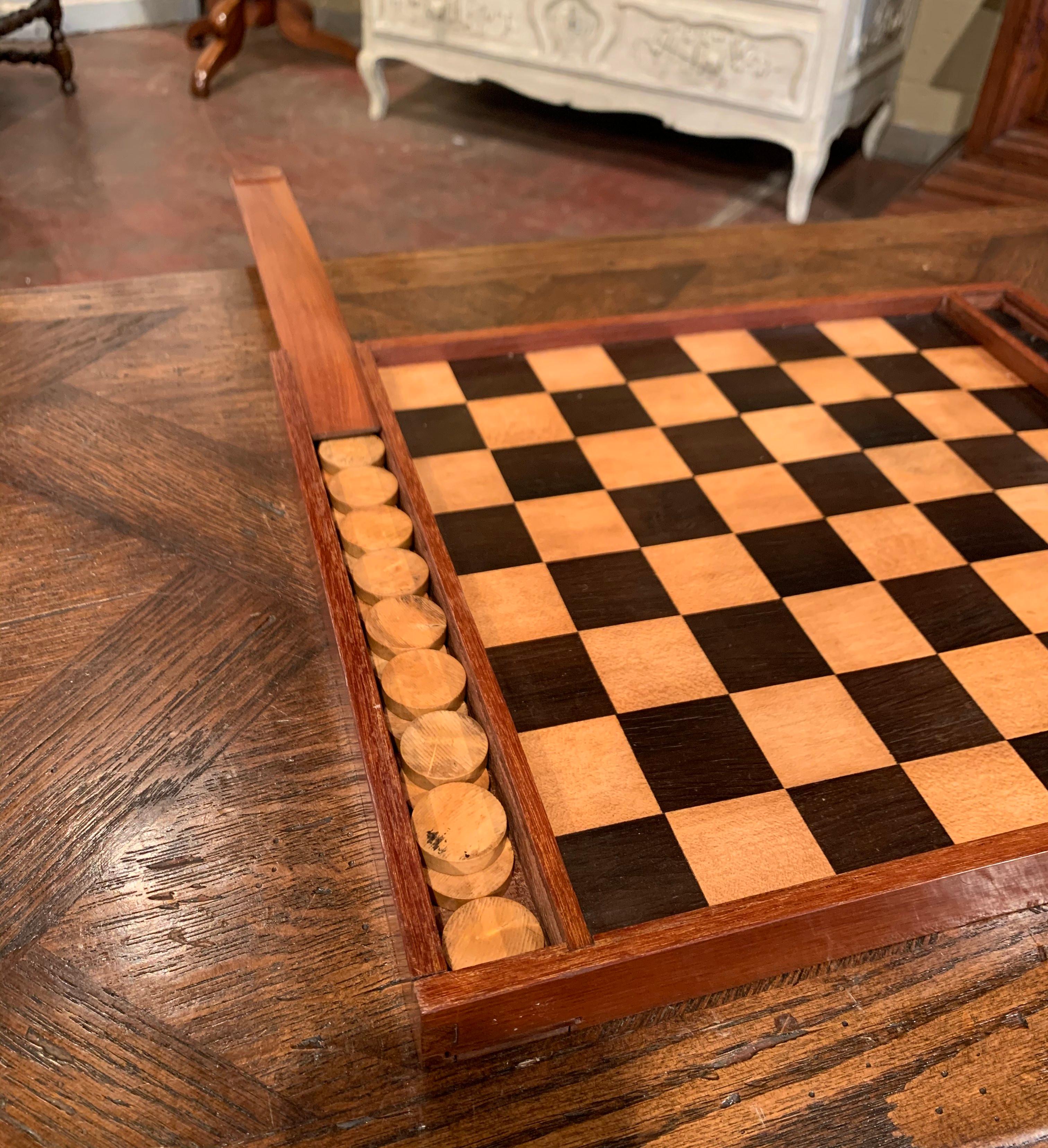 19th Century French Walnut Complete Checkers Board Game In Excellent Condition In Dallas, TX