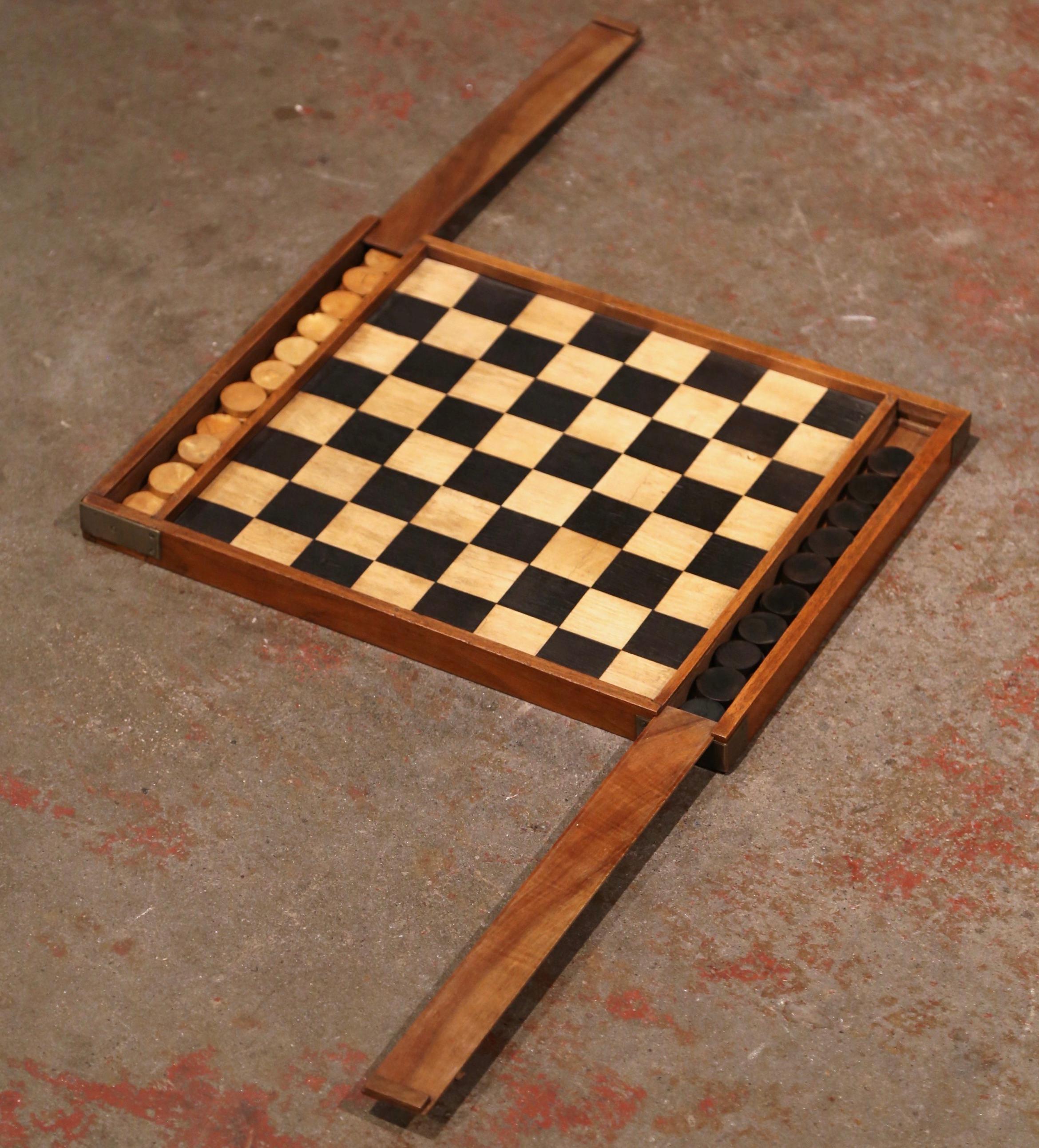 19th Century French Walnut Complete Checkers Board Game In Excellent Condition In Dallas, TX