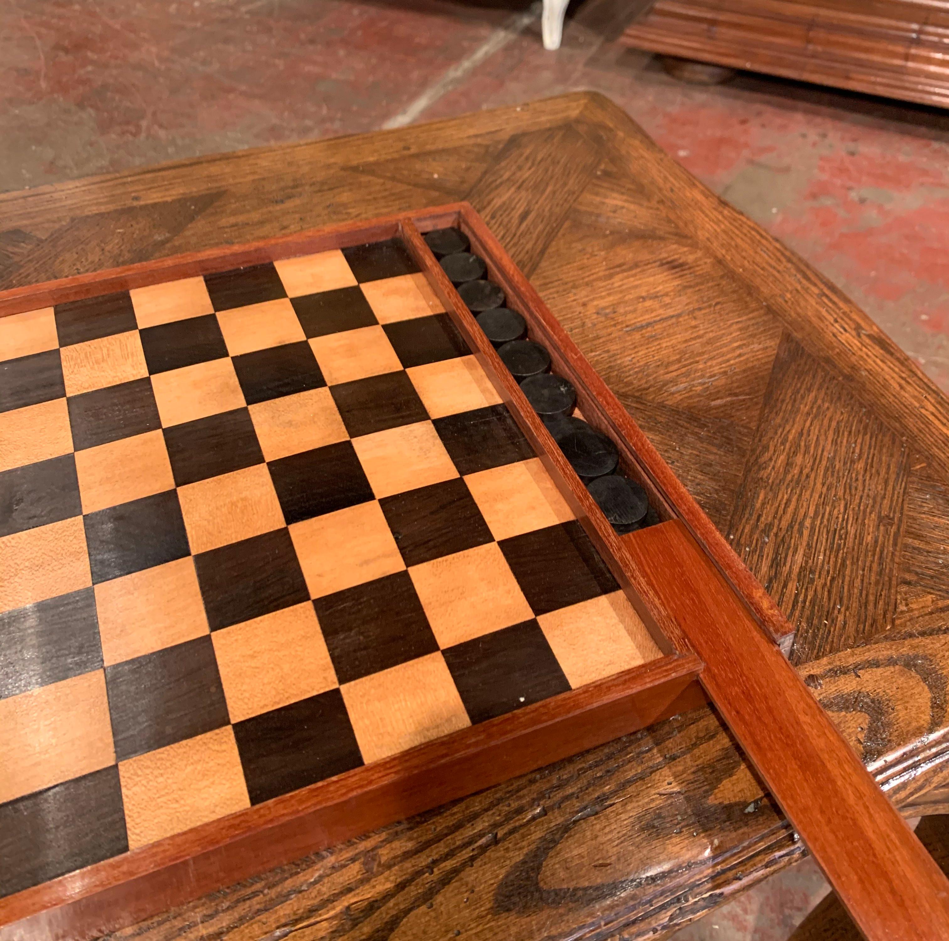 19th Century French Walnut Complete Checkers Board Game 1
