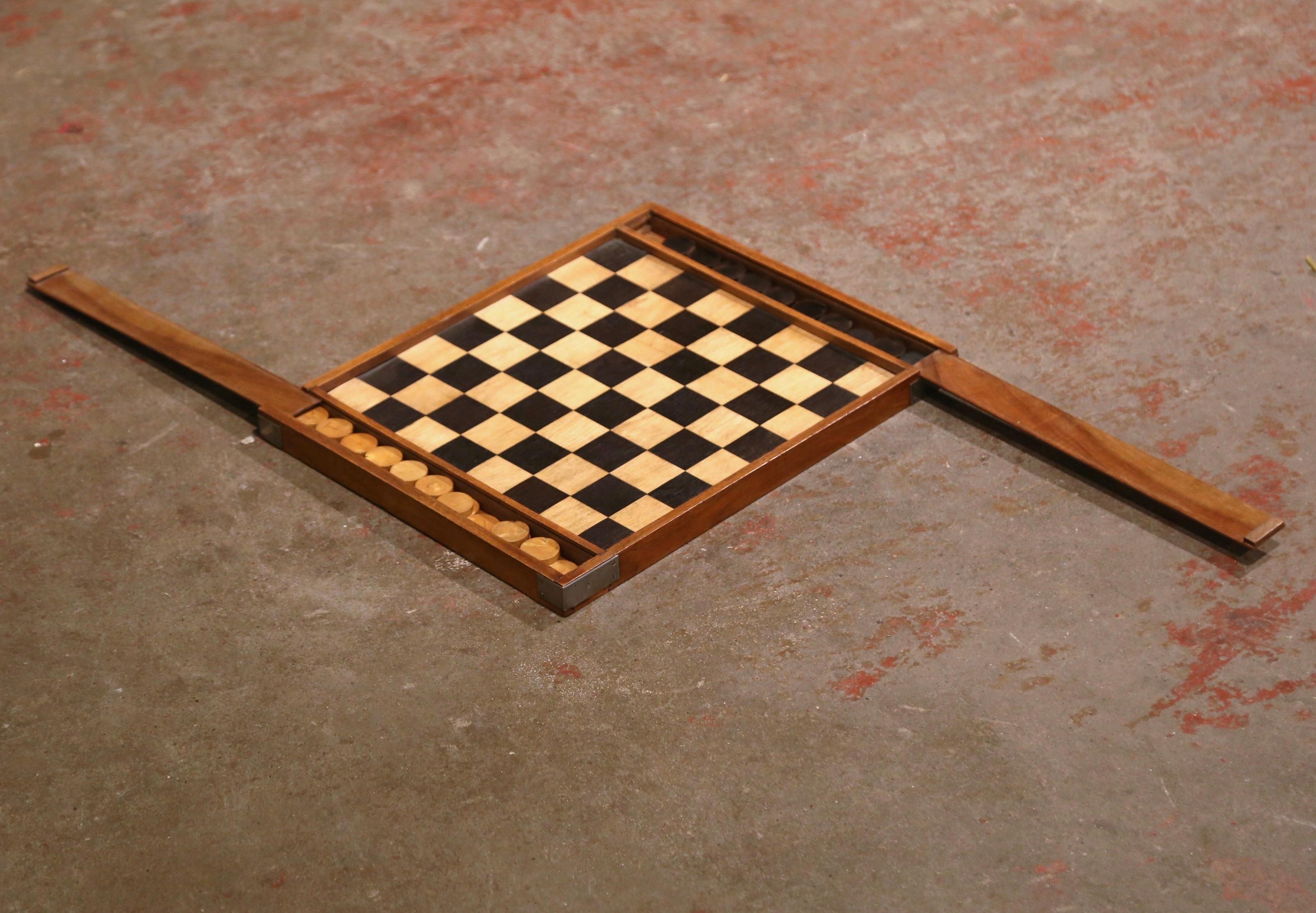 19th Century French Walnut Complete Checkers Board Game 1