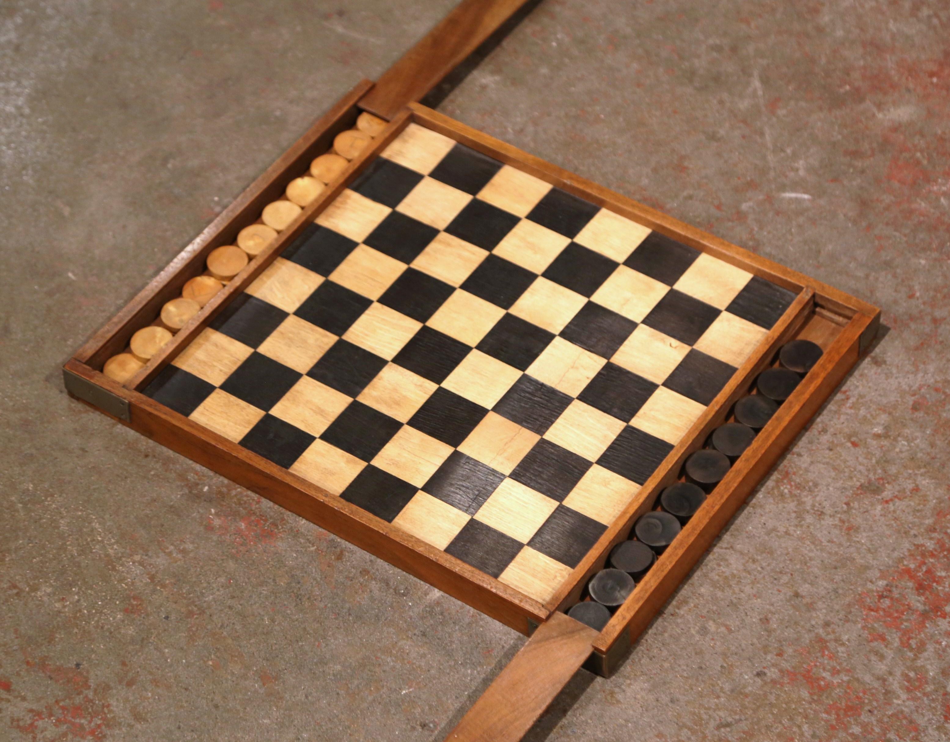 19th Century French Walnut Complete Checkers Board Game 2