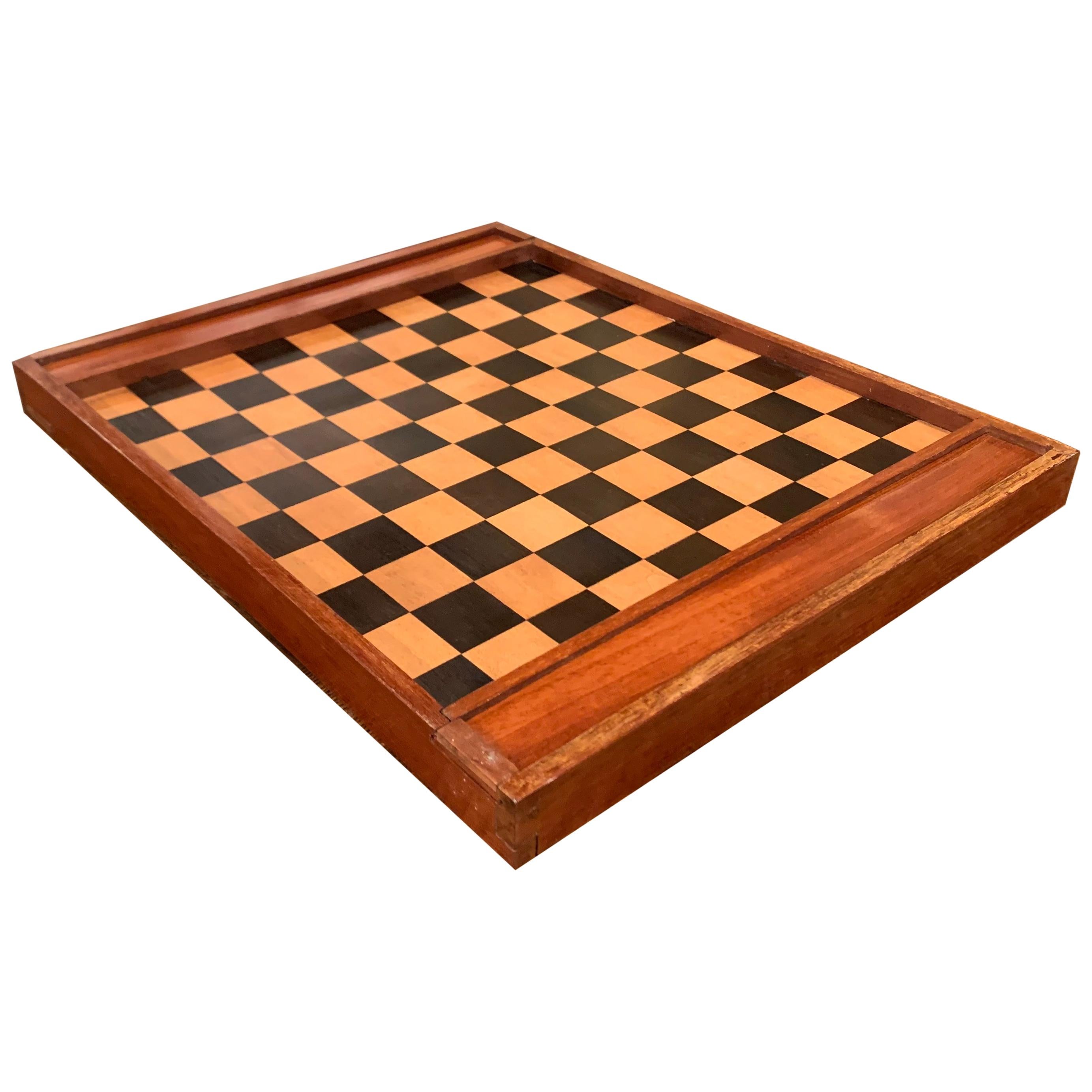 19th Century French Walnut Complete Checkers Board Game