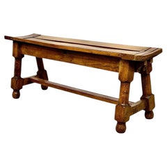 19th Century French Walnut Curved Slatted Bench, circa 1880