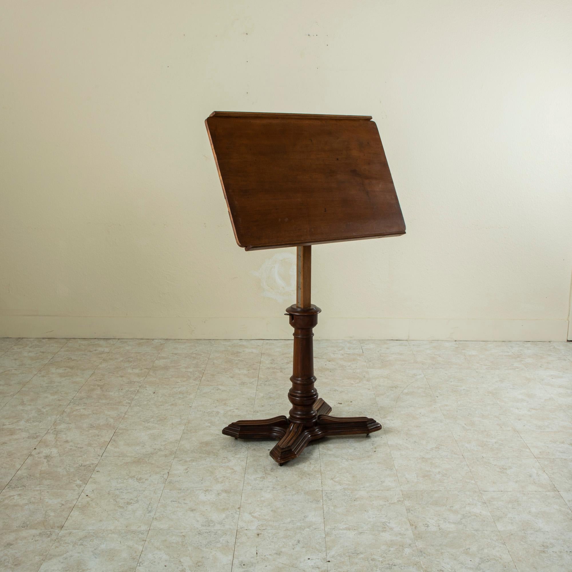 19th Century French Walnut Drafting Table or Standing Desk with Maker’s Label For Sale 1