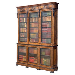 19th Century French Walnut & Ebony Library Bookcase
