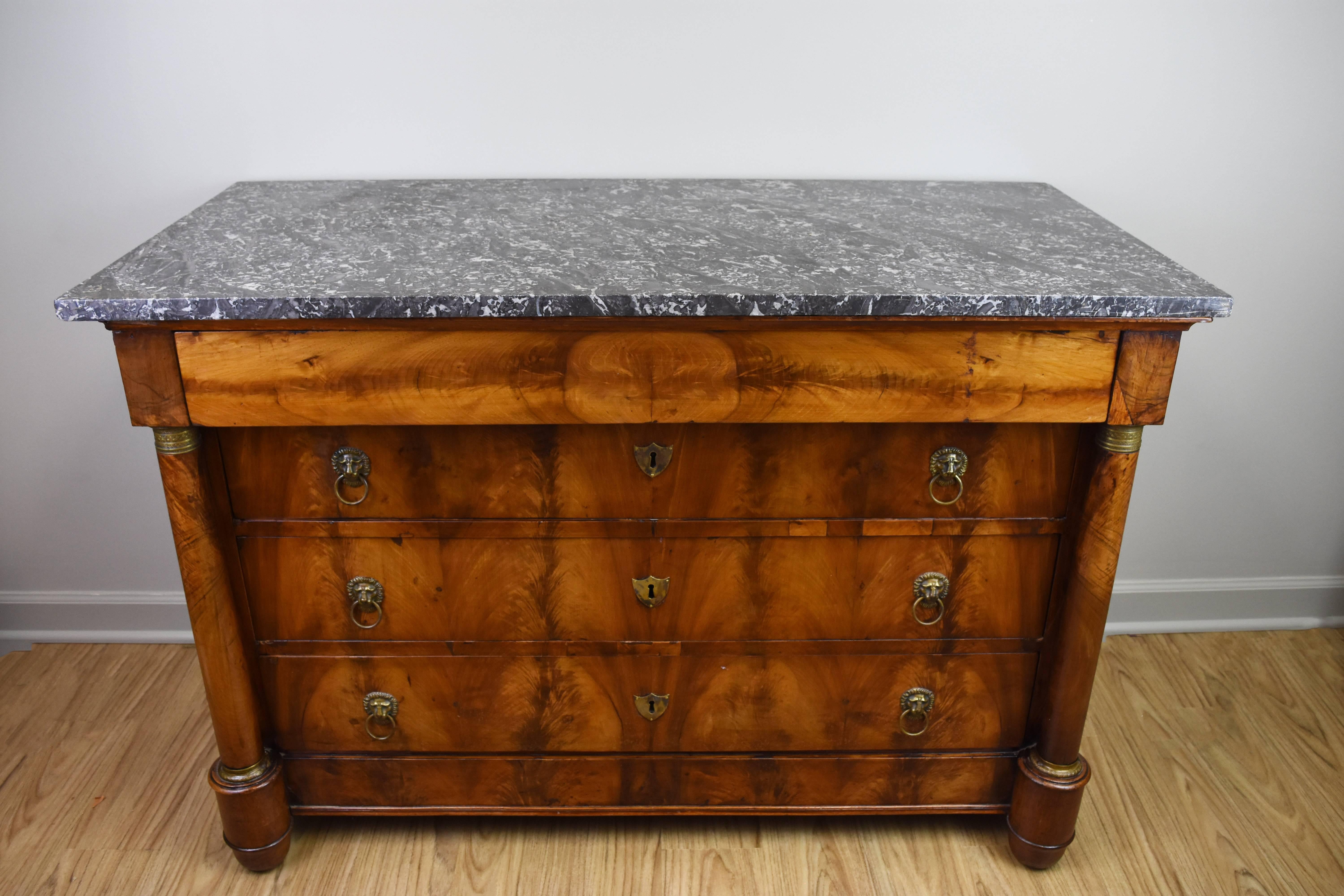 19th Century French Walnut Empire Commode with Marble Top In Good Condition In Nashville, TN